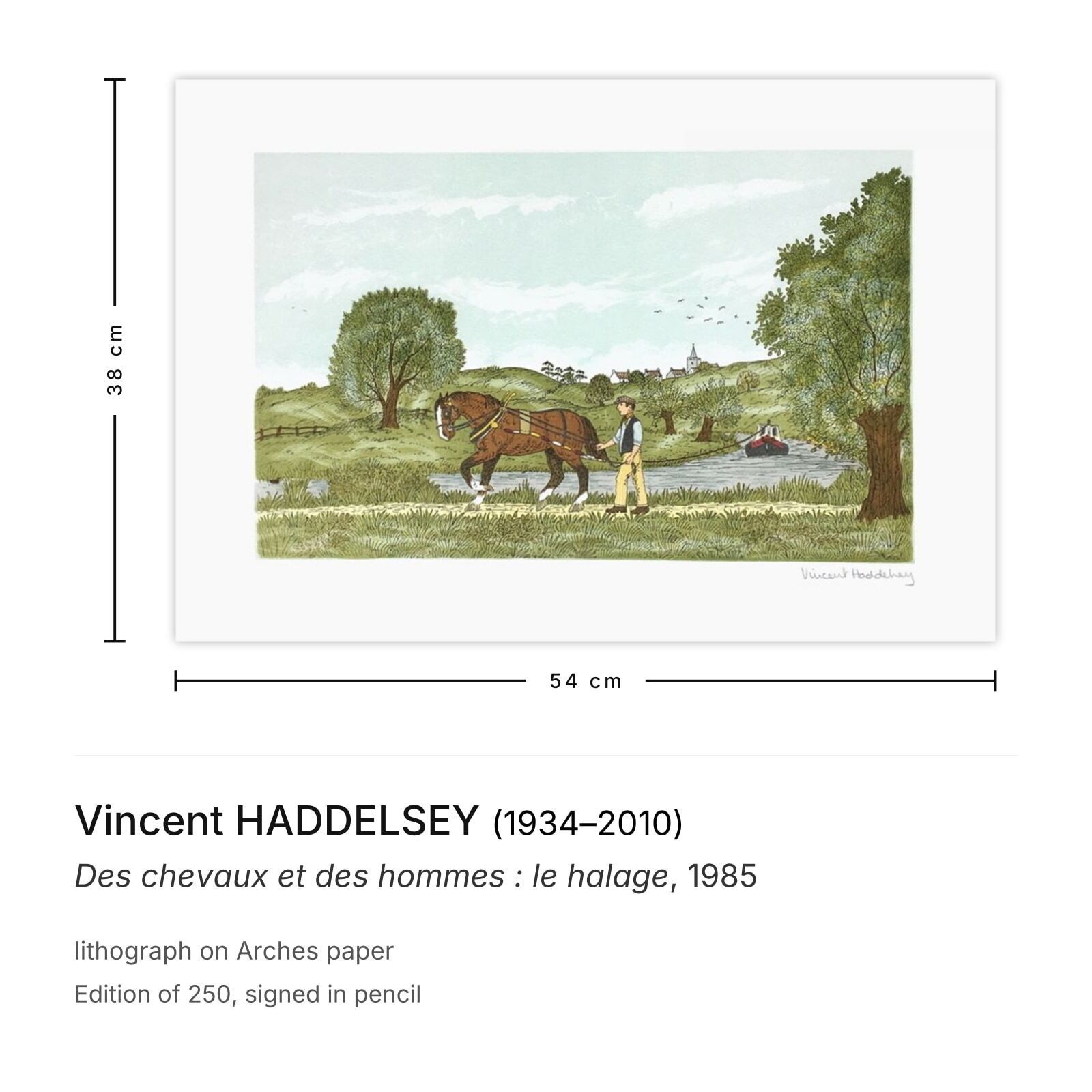 Vincent Haddelsey Gesigneerde Lithografie Des Chevaux Et Des Hommes : Le Halage 1985 photo furniture