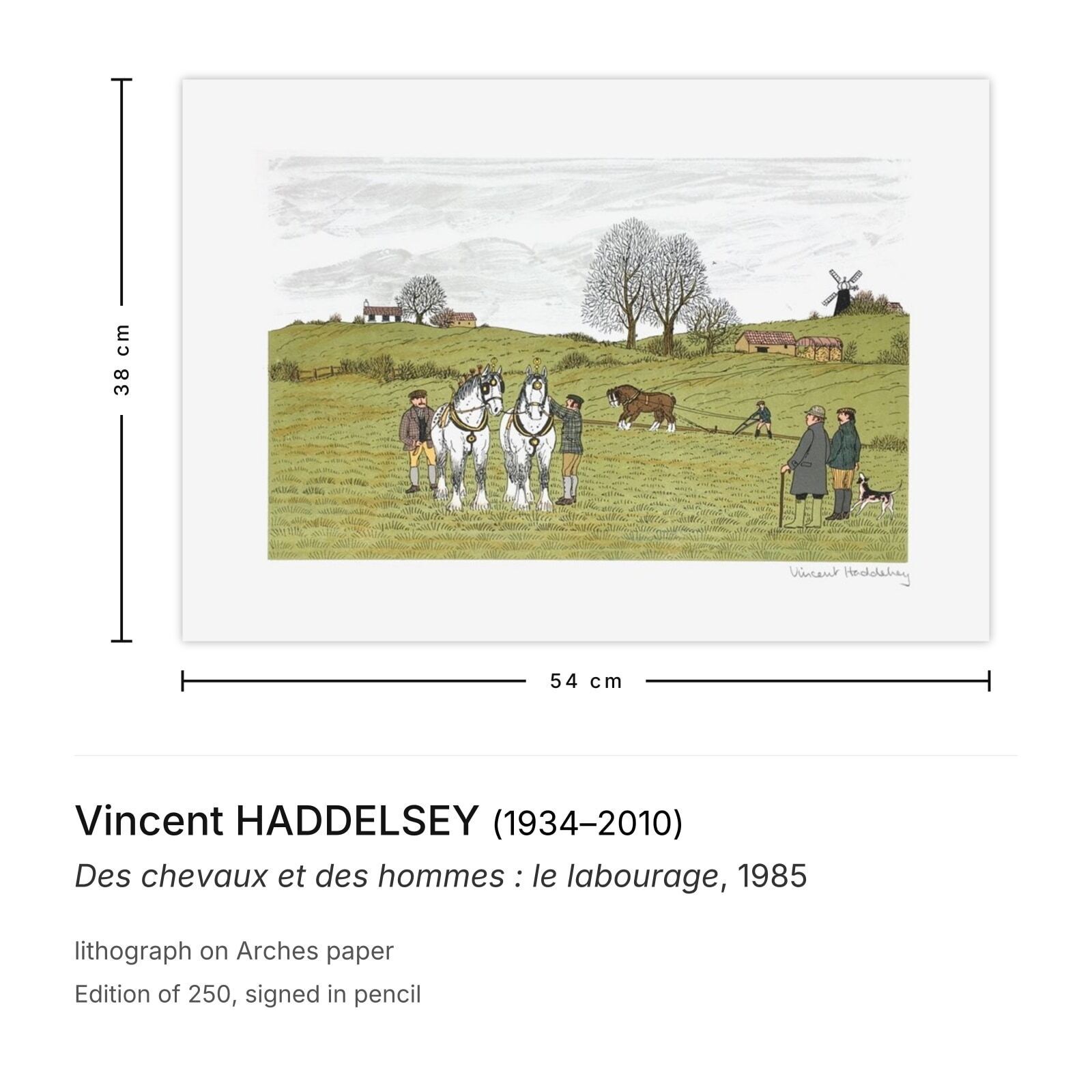 Vincent Haddelsey Gesigneerde Lithografie Des Chevaux Et Des Hommes : Le Labourage 1985 photo furniture