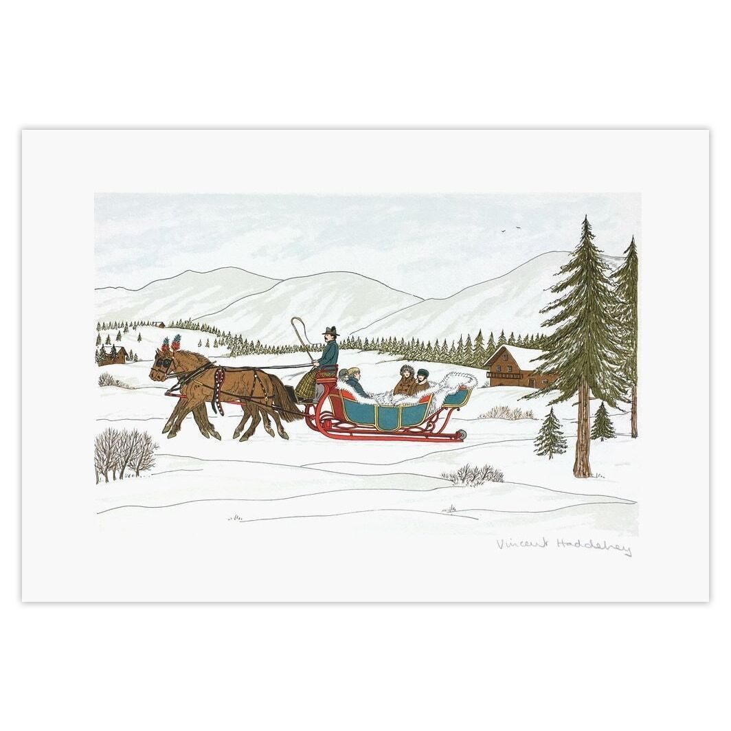 Vincent Haddelsey Signed Lithograph Des Chevaux Et Des Hommes : Le Traineau Suisse 1985