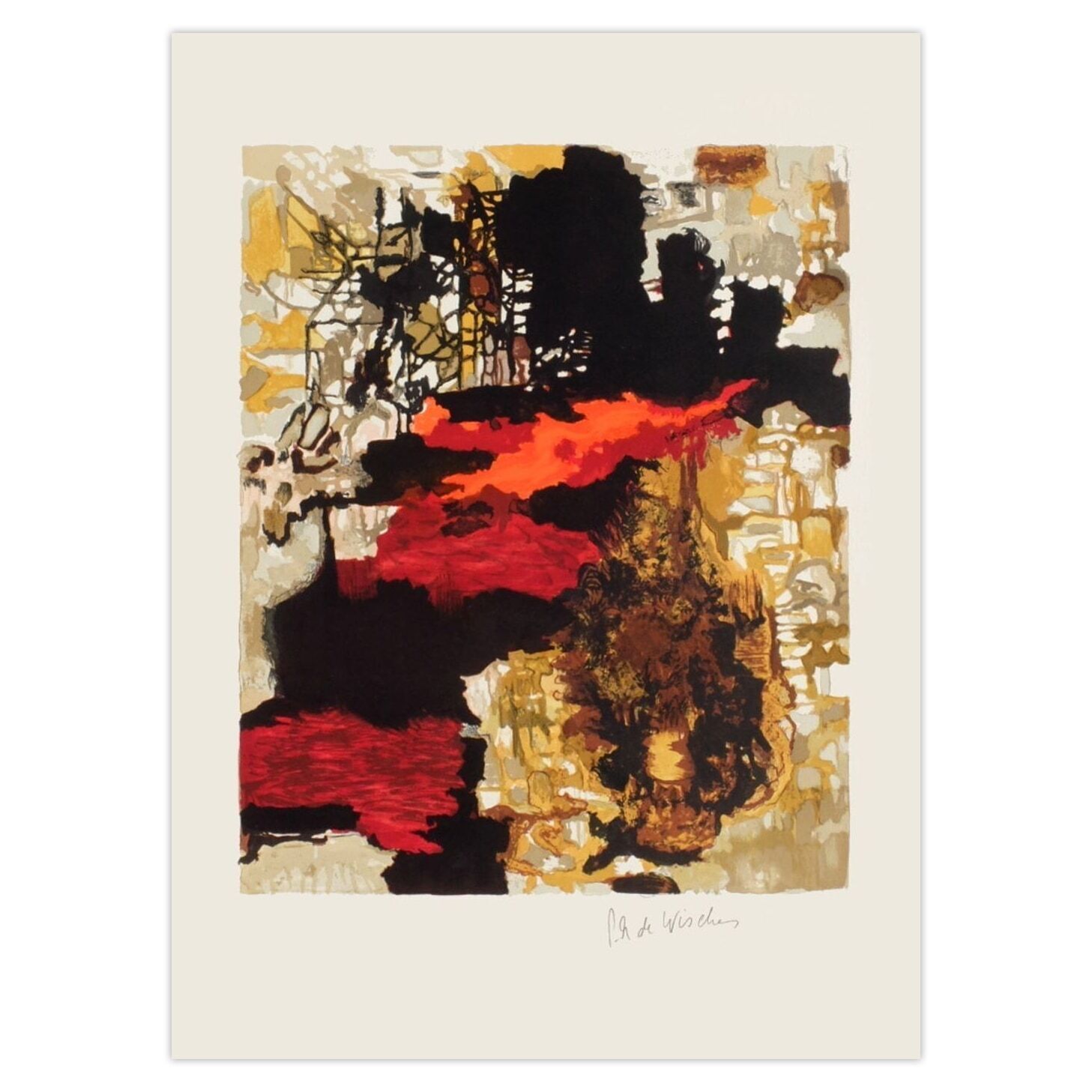 Pierre André De Wisches Gesigneerde Lithografie Composition Abstraite IV 1975