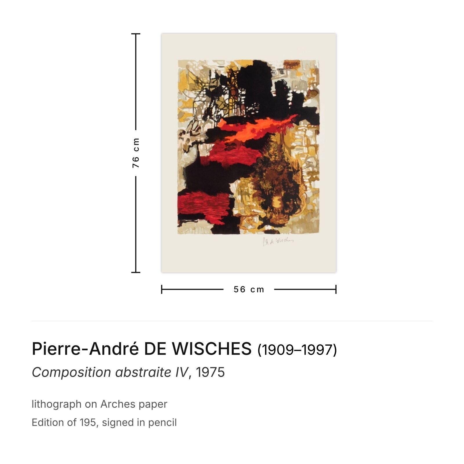 Pierre André De Wisches Gesigneerde Lithografie Composition Abstraite IV 1975 photo furniture