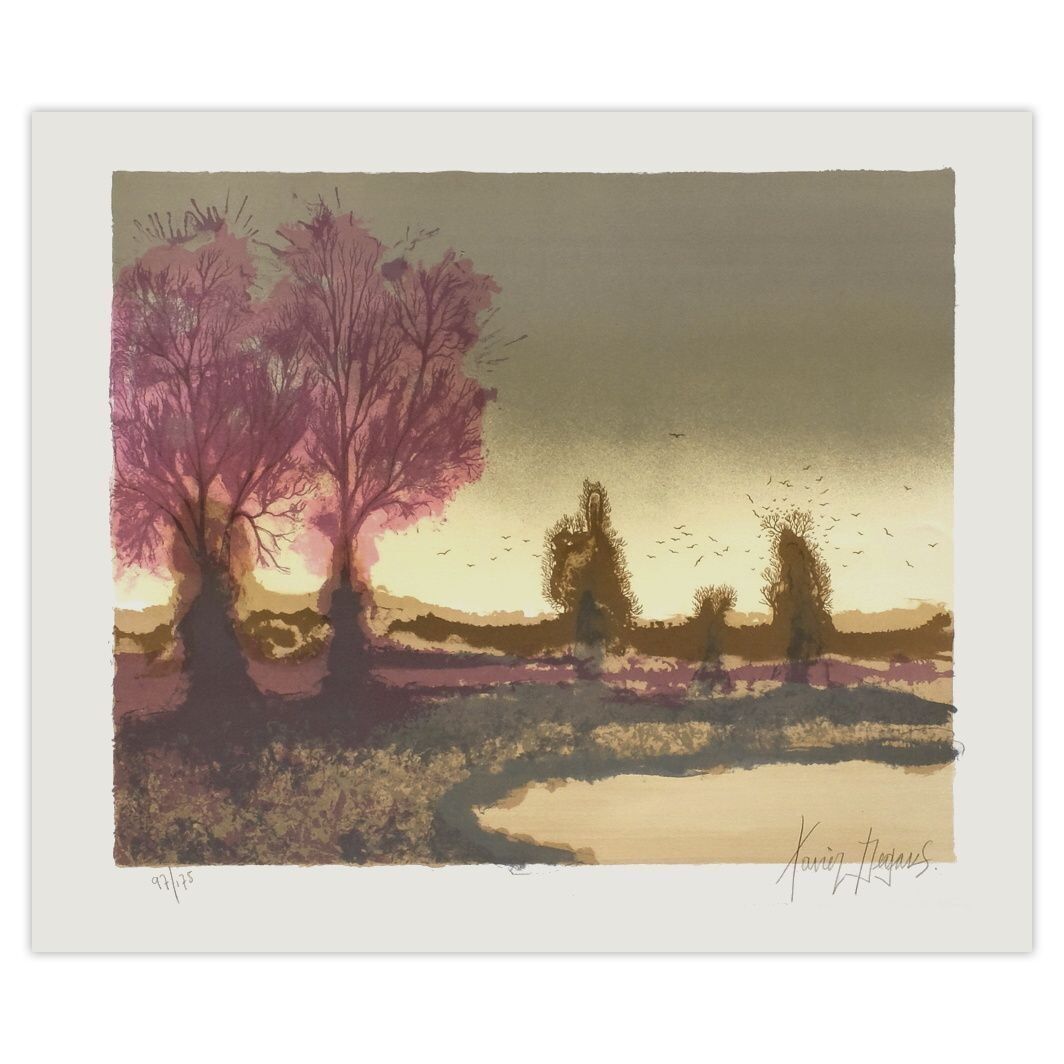 Xavier Degans Signed Lithograph Paysage Du Marais