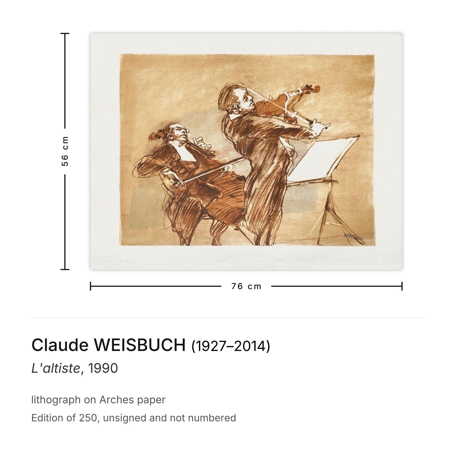 Claude Weisbuch Lithograph L'altiste 1990 photo furniture