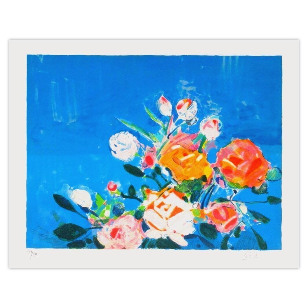 Gilles Gorriti Gesigneerde Lithografie Bouquet De Roses I 1989
