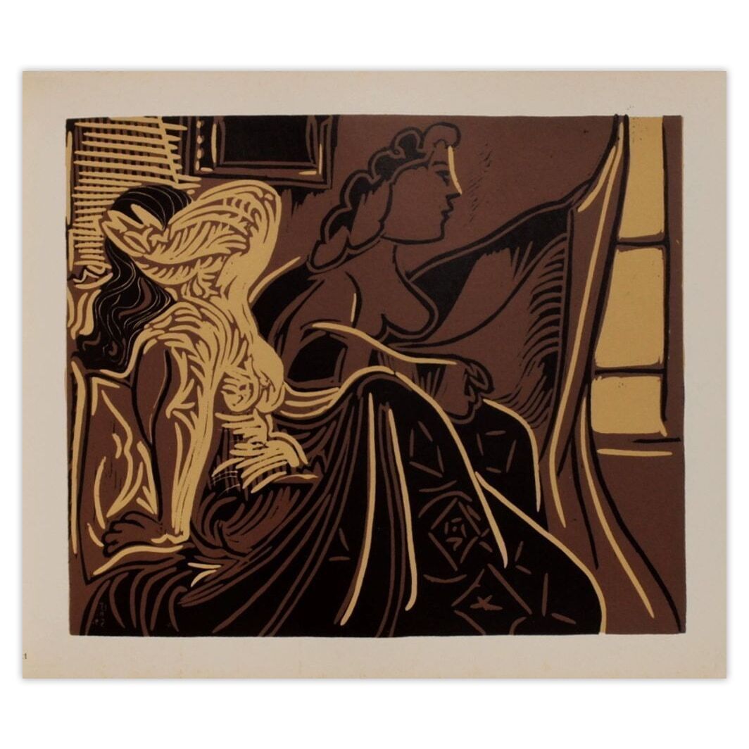 Pablo Picasso Linocut Lc Deux Femmes Près De La Fenêtre 1962