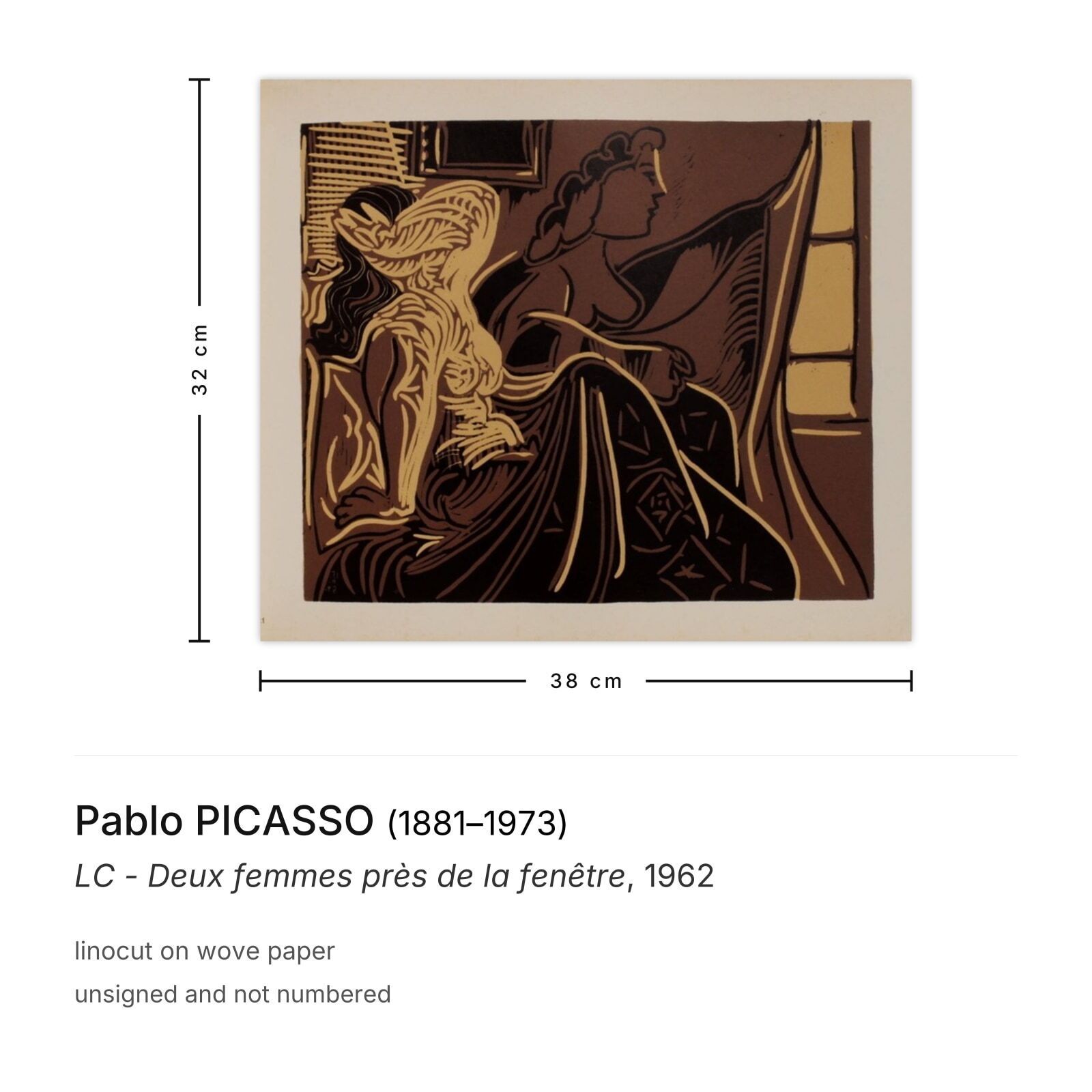 Pablo Picasso Linocut Lc Deux Femmes Près De La Fenêtre 1962 photo furniture