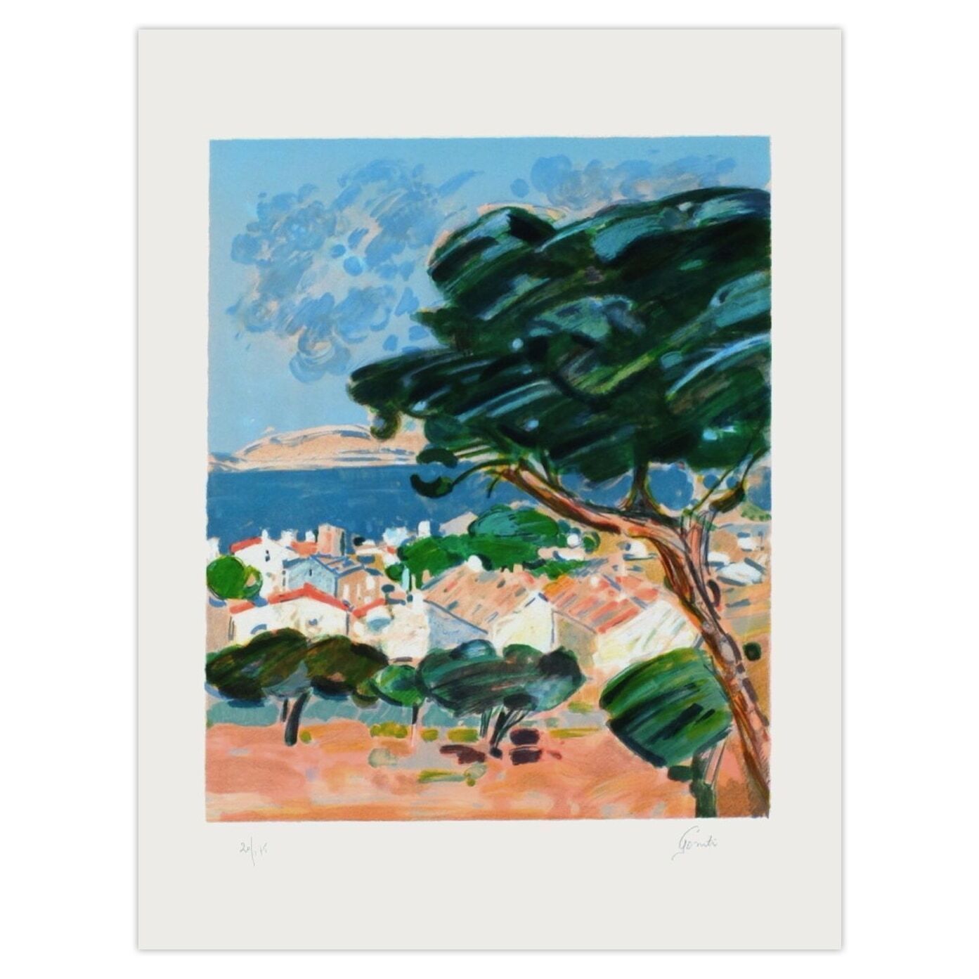 Gilles Gorriti Signed Lithograph Village Méditerranéen 1989