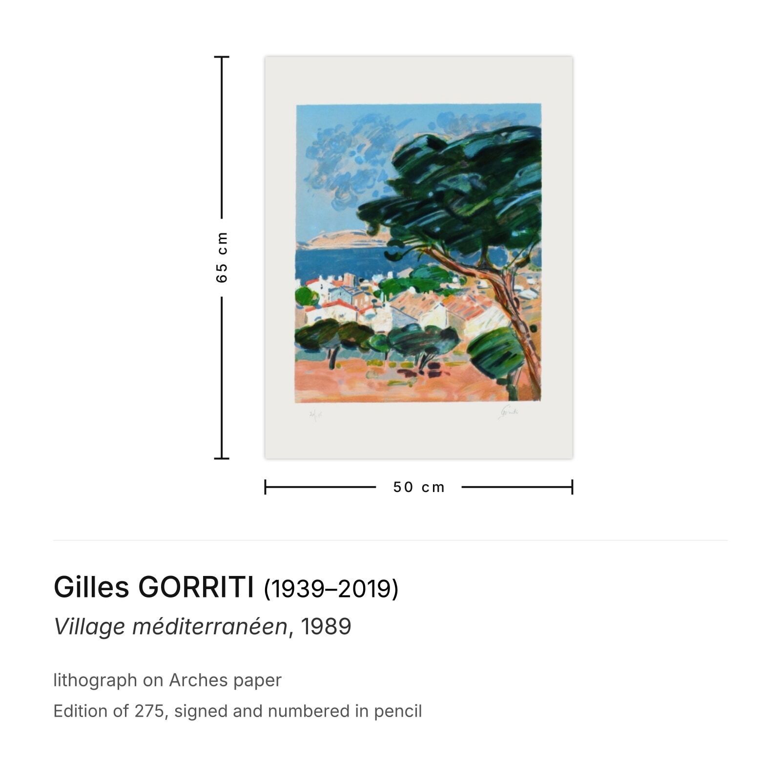 Gilles Gorriti Signed Lithograph Village Méditerranéen 1989 photo furniture