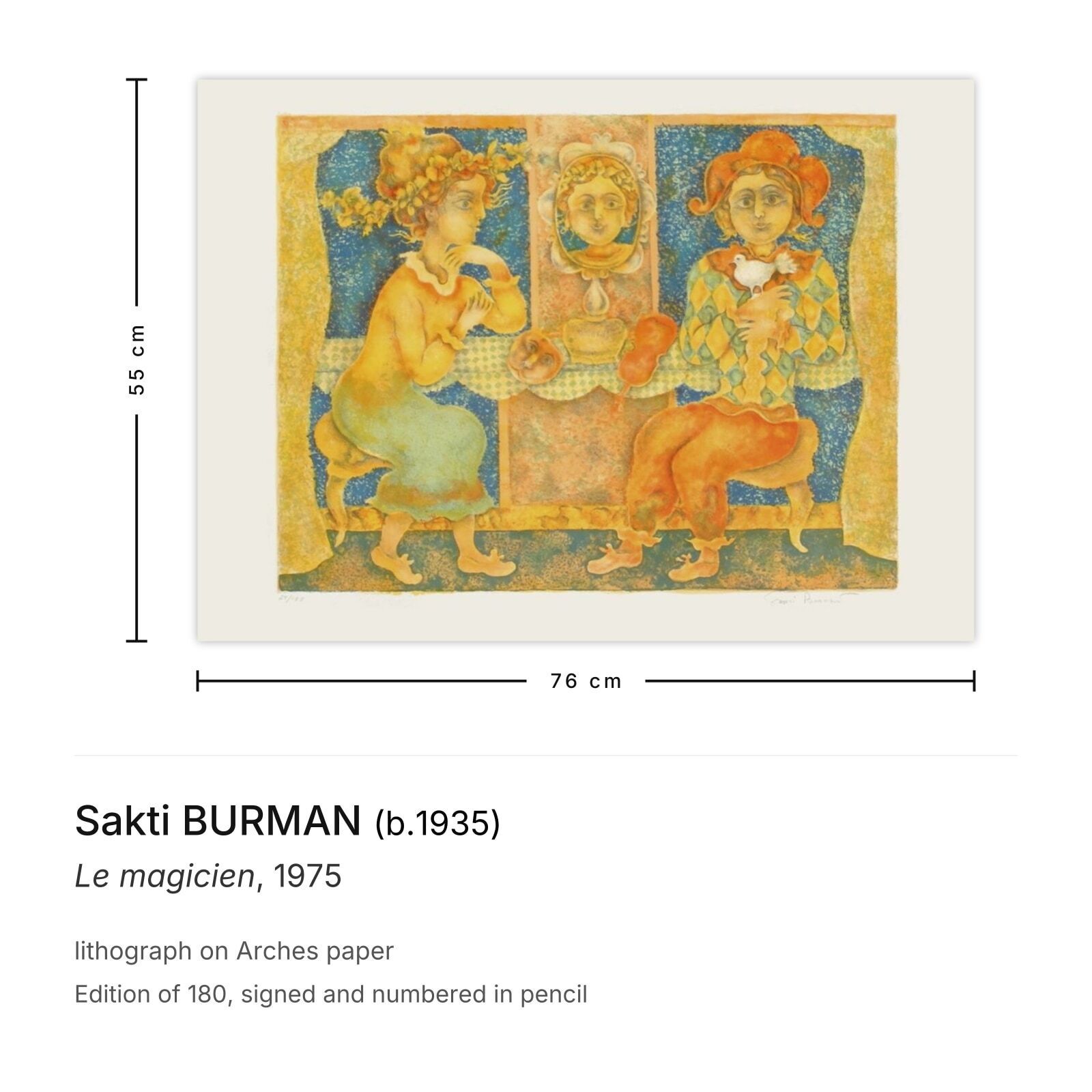 Sakti Burman Gesigneerde Lithografie Le Magicien 1975 photo furniture
