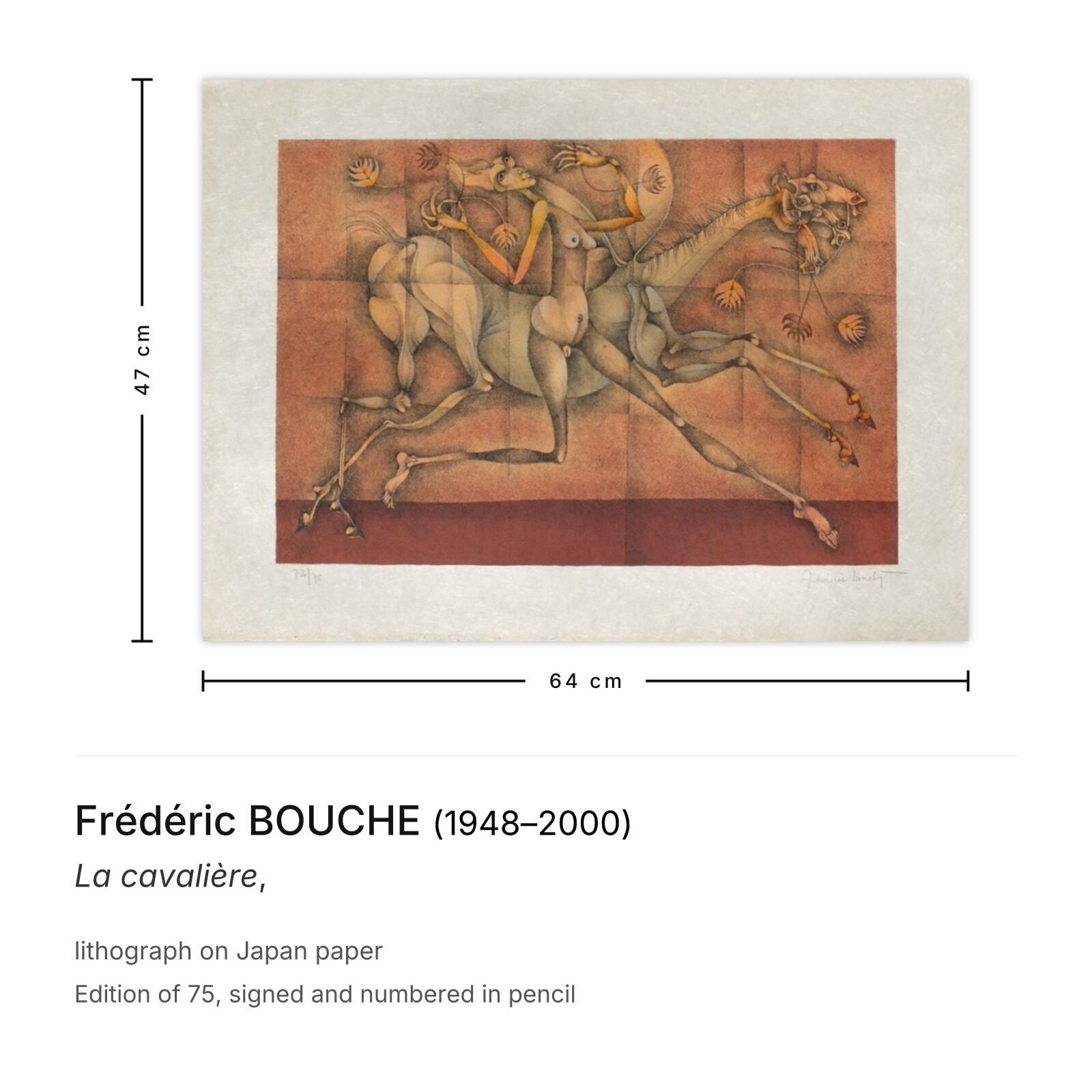 Frédéric Bouche Gesigneerde Lithografie La Cavalière photo furniture