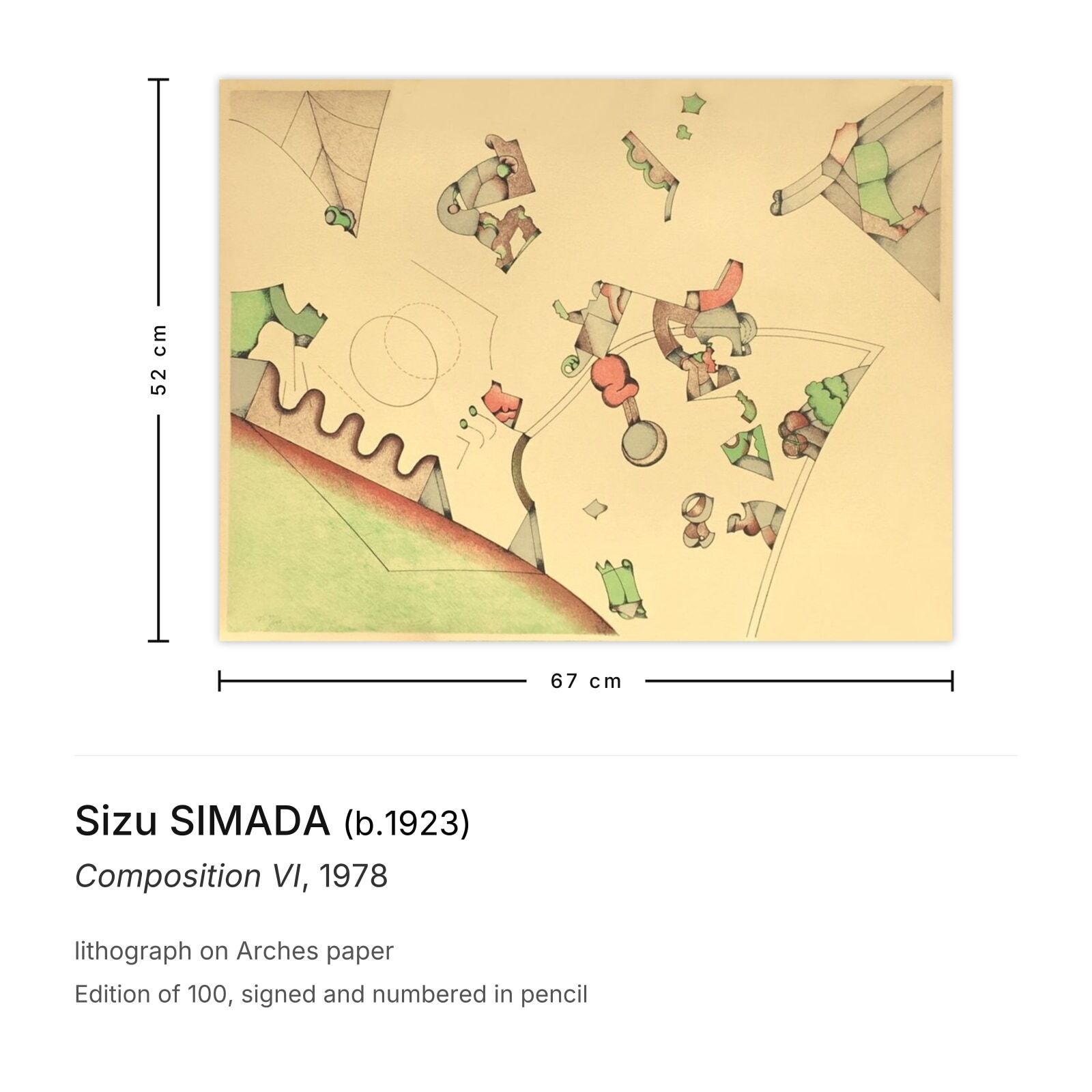 Sizu Simada Gesigneerde Litho Composition VI 1978 photo furniture