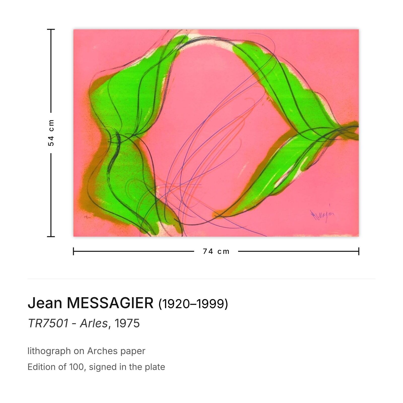 Jean Messagier Lithograph Tr7501 Arles 1975 photo furniture