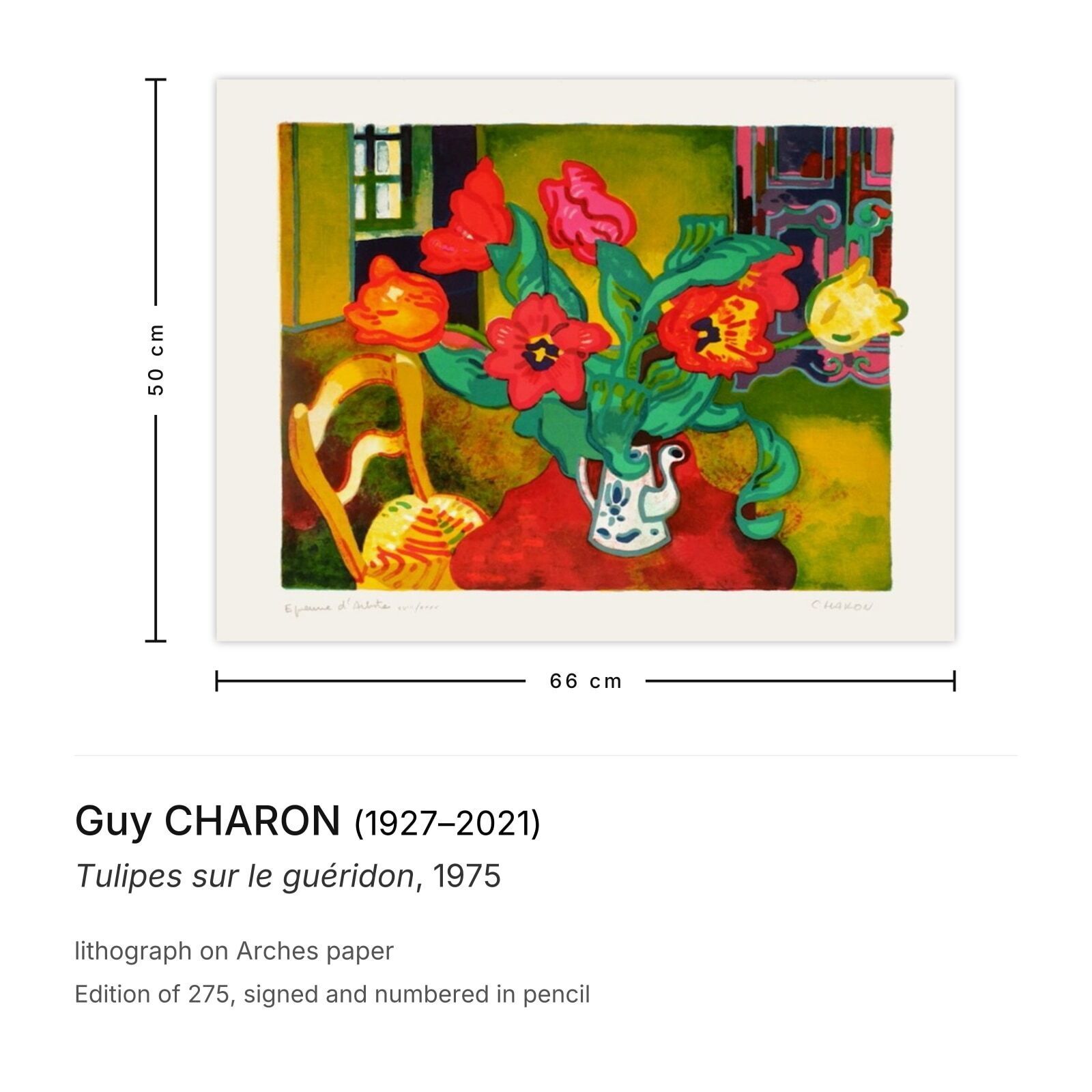 Guy Charon Gesigneerde Lithografie Tulipes Sur Le Guéridon 1975 photo furniture
