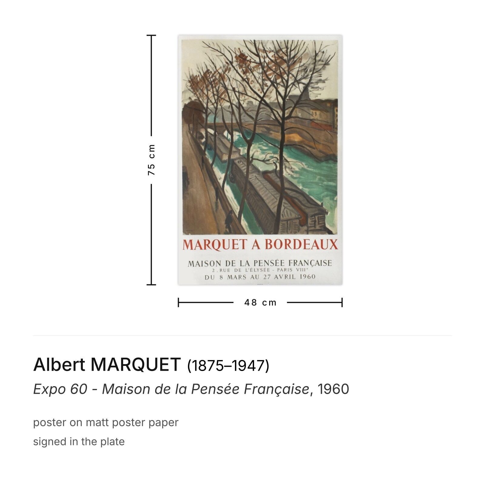 Albert Marquet Poster Expo 60   Maison De La Pensée Française photo furniture
