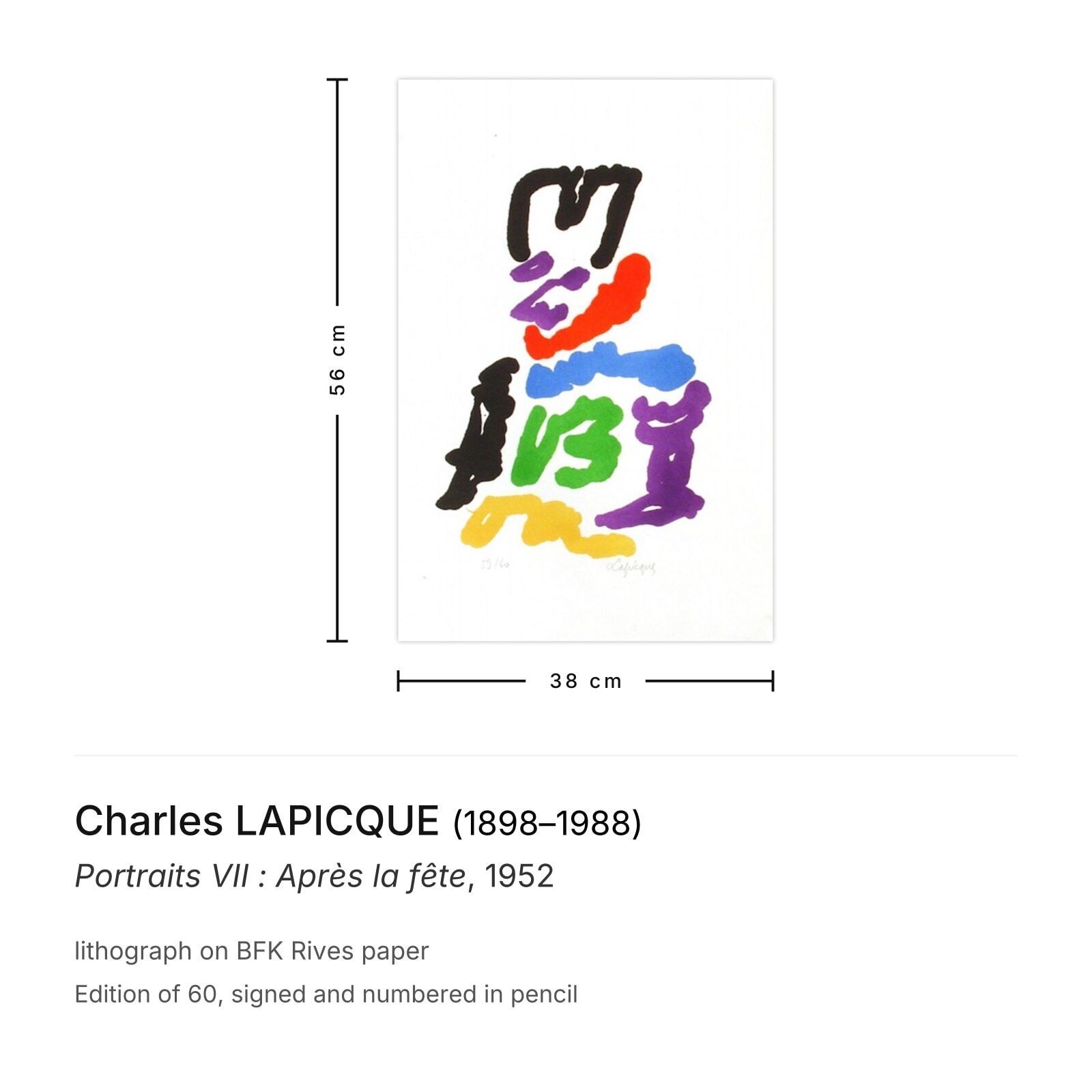 Lithographie signée Charles Lapicque, Portraits VII : Après La Fête, 1952 photo furniture