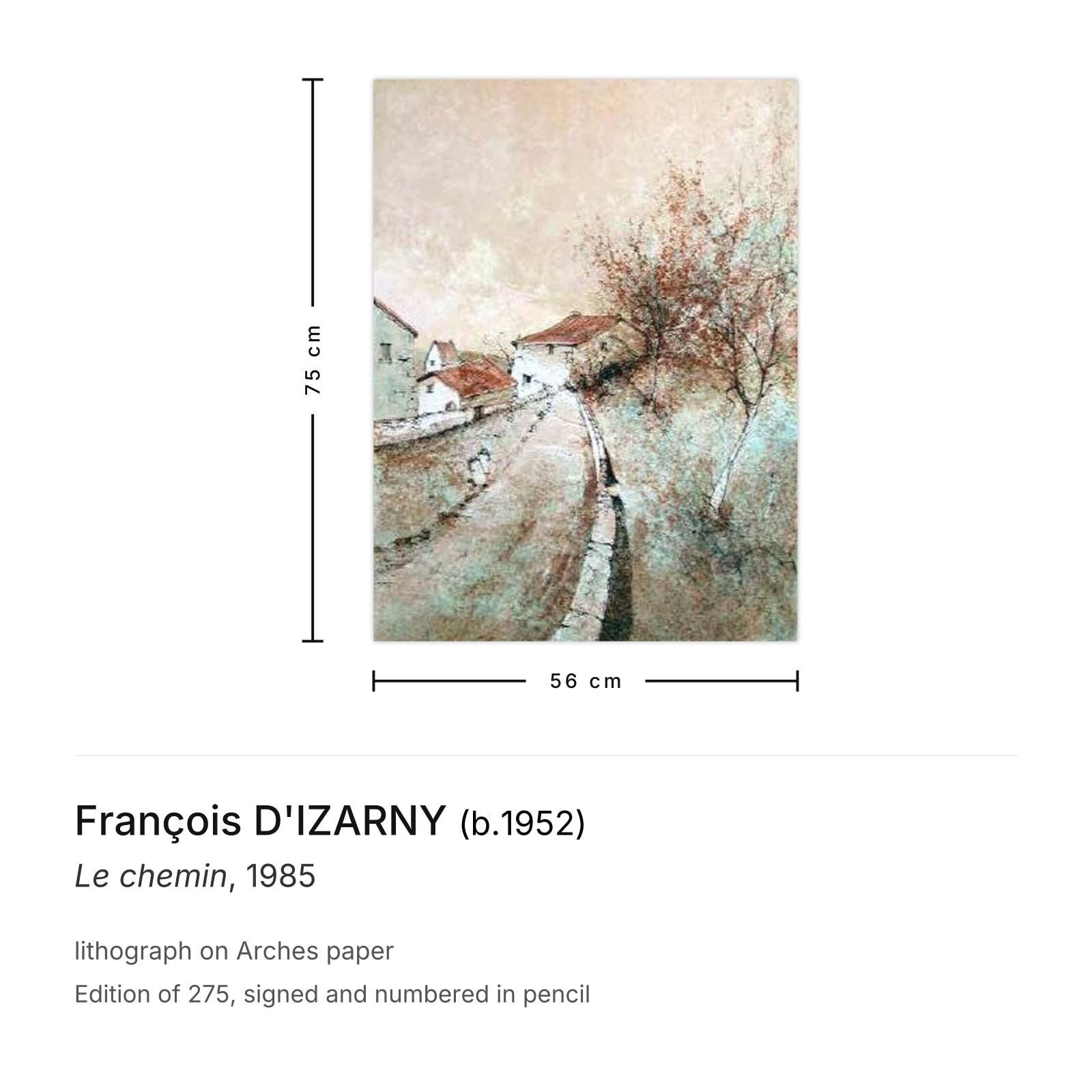 François D'Izarny Gesigneerde Lithografie Le Chemin 1985 photo furniture