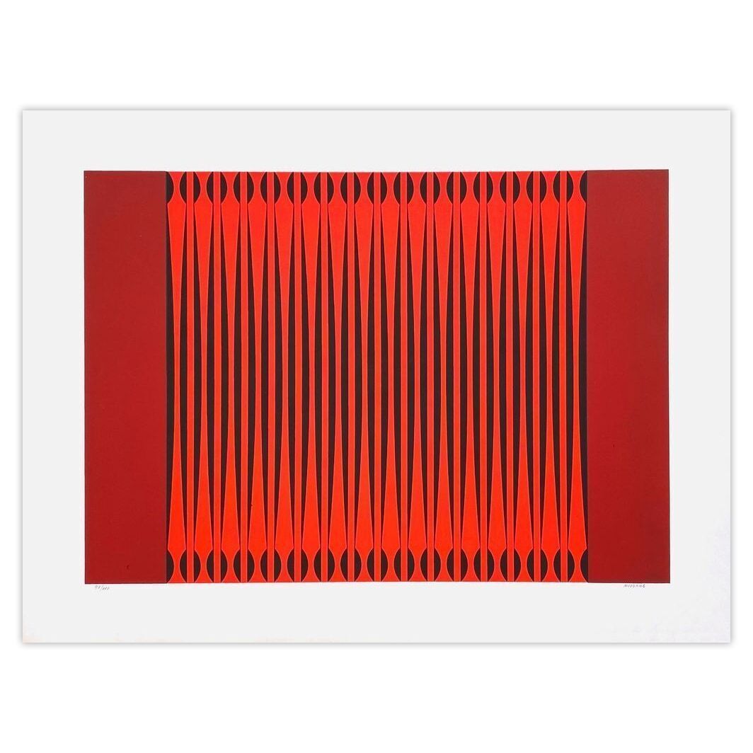 Dordevic Miodrag Signed Screenprint Composition Cinétique Bordeaux Et Noir 1975
