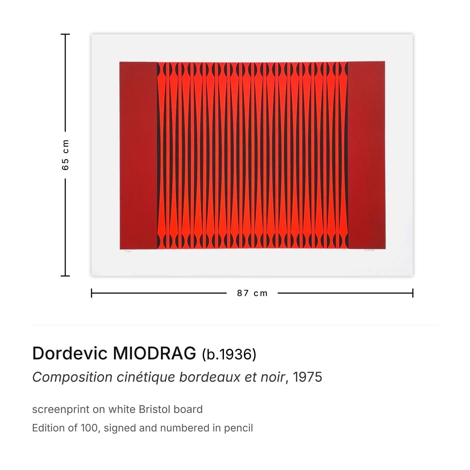Dordevic Miodrag Gesigneerde Zeefdruk Composition Cinétique Bordeaux Et Noir 1975 photo furniture