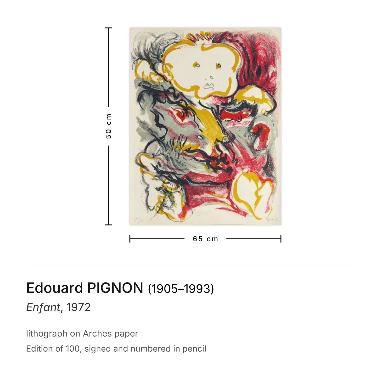 Edouard Pignon Signed Lithograph Enfant 1972 photo furniture