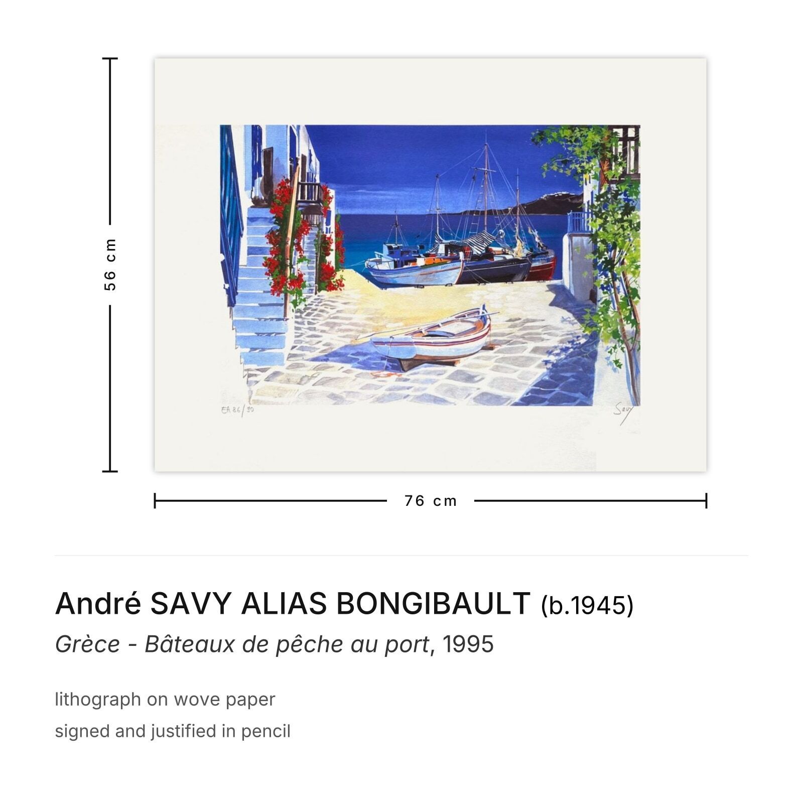 André Savy Alias Bongibault Gesigneerde Lithografie Grèce   Bâteaux De Pêche Au Port 1995 photo furniture