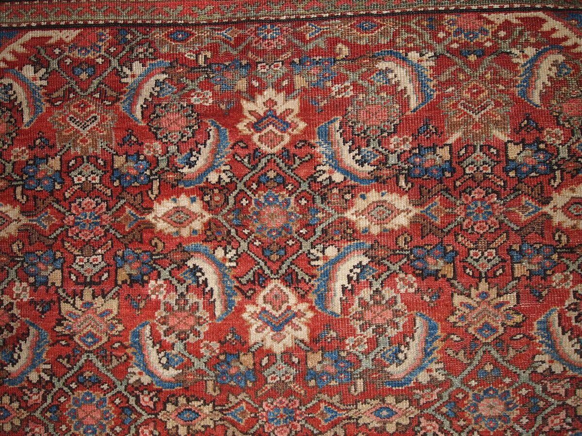 Tapis oriental fait main, 274 cm x 359 cm, laine, vers 1900, rouge, bleu, crème photo Textiles