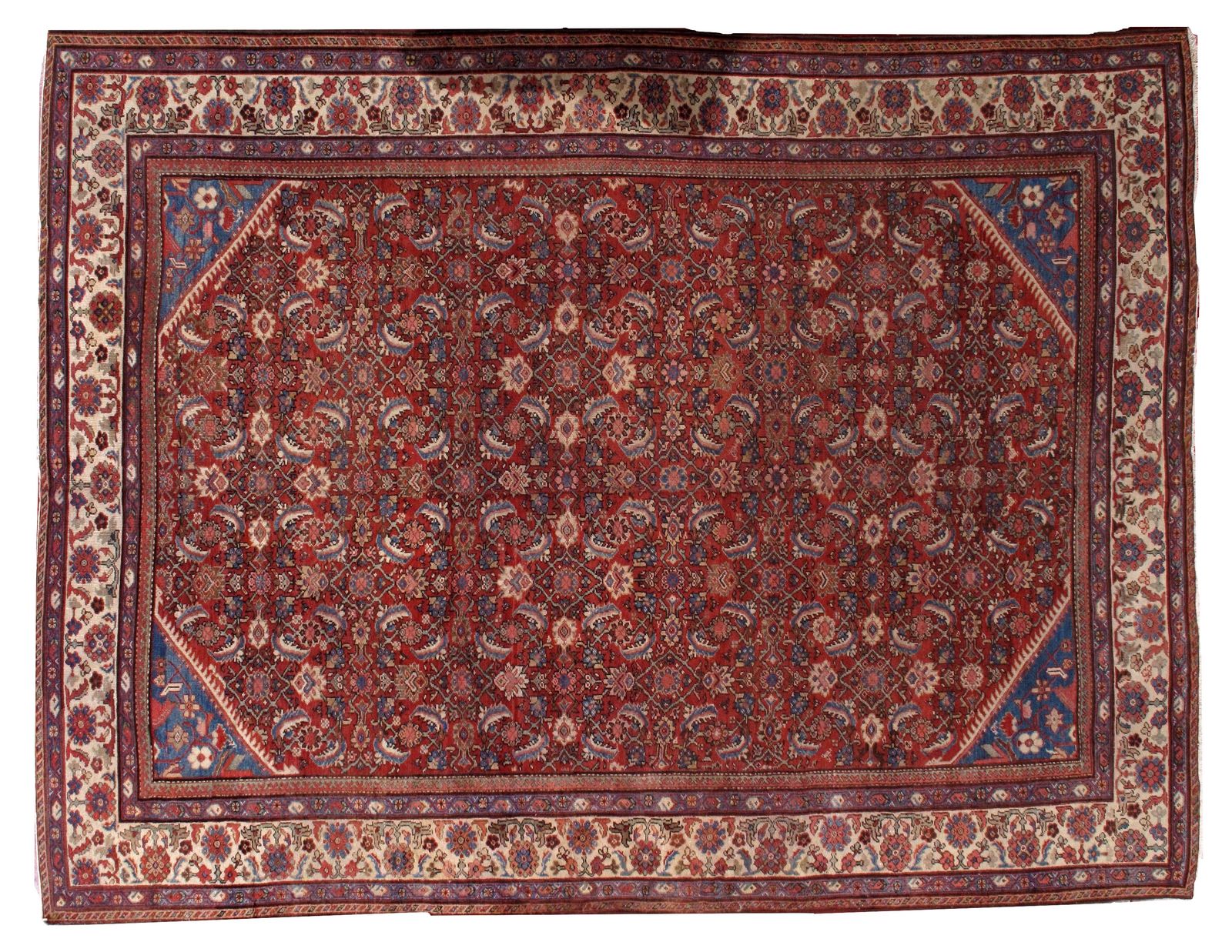 photo furniture Handmade Oriental Rug 274cm X 359cm Wool Circa 1900s Red Blue Cream