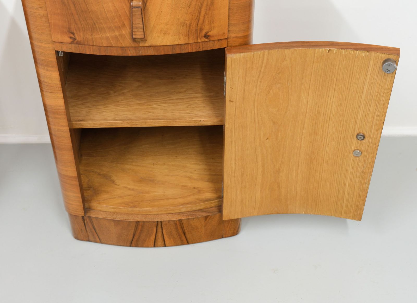 photo for sale Pair Art Deco Figured Walnut Bedside Cabinets 1930s