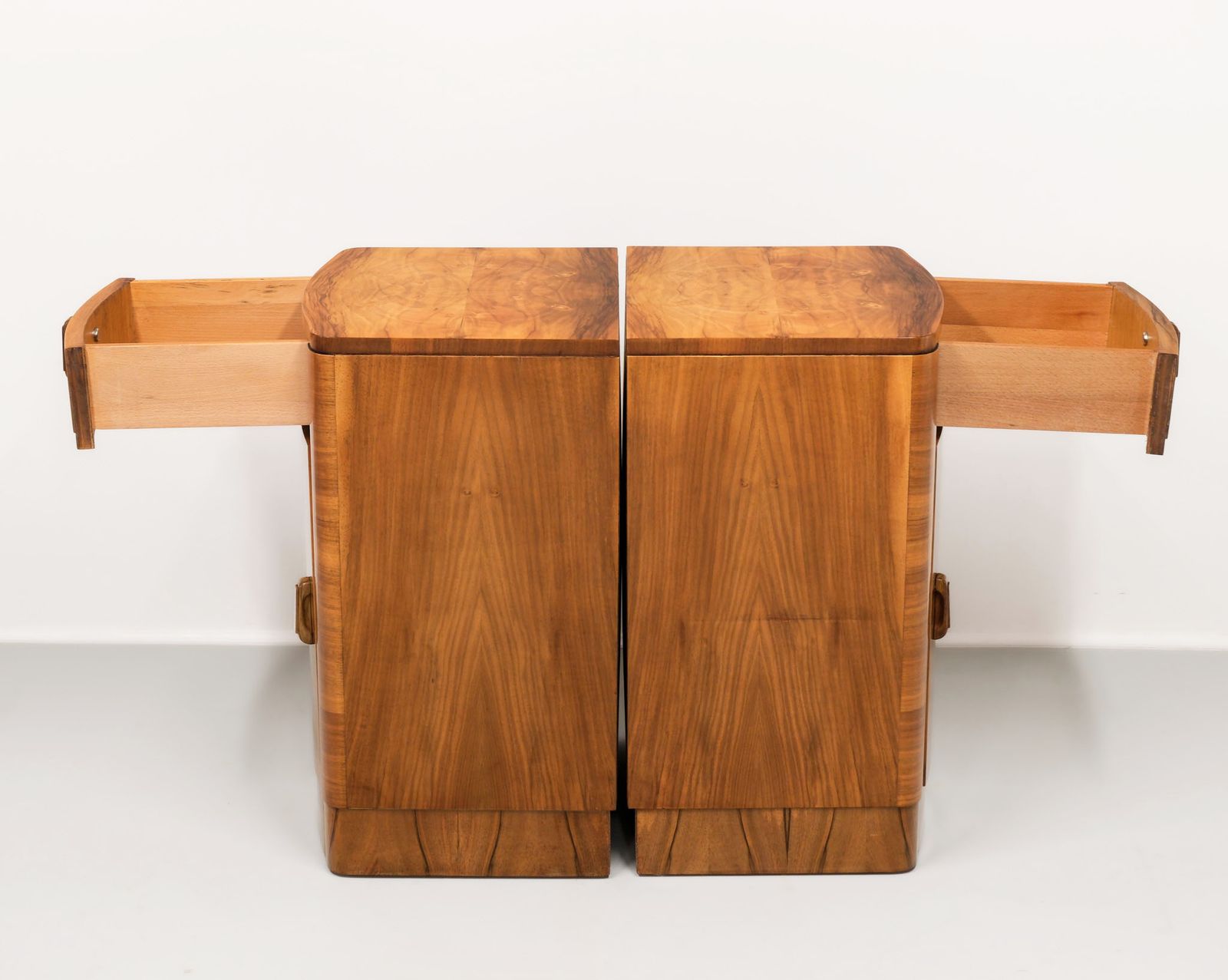 Pair Art Deco Figured Walnut Bedside Cabinets 1930s photo buy
