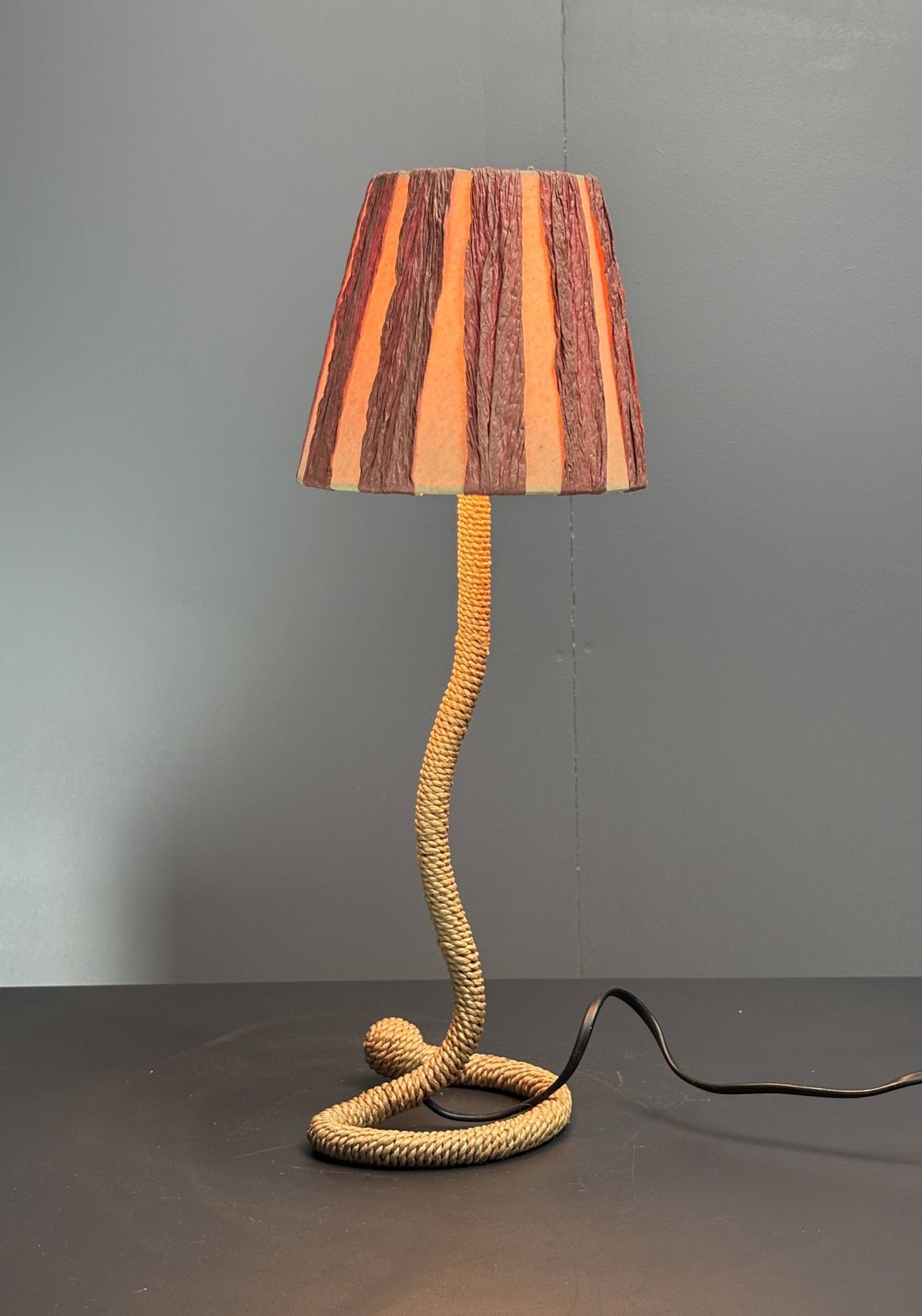 photo furniture Paire de lampes de table vintage en corde, dans le style de Audoux & Minet, France