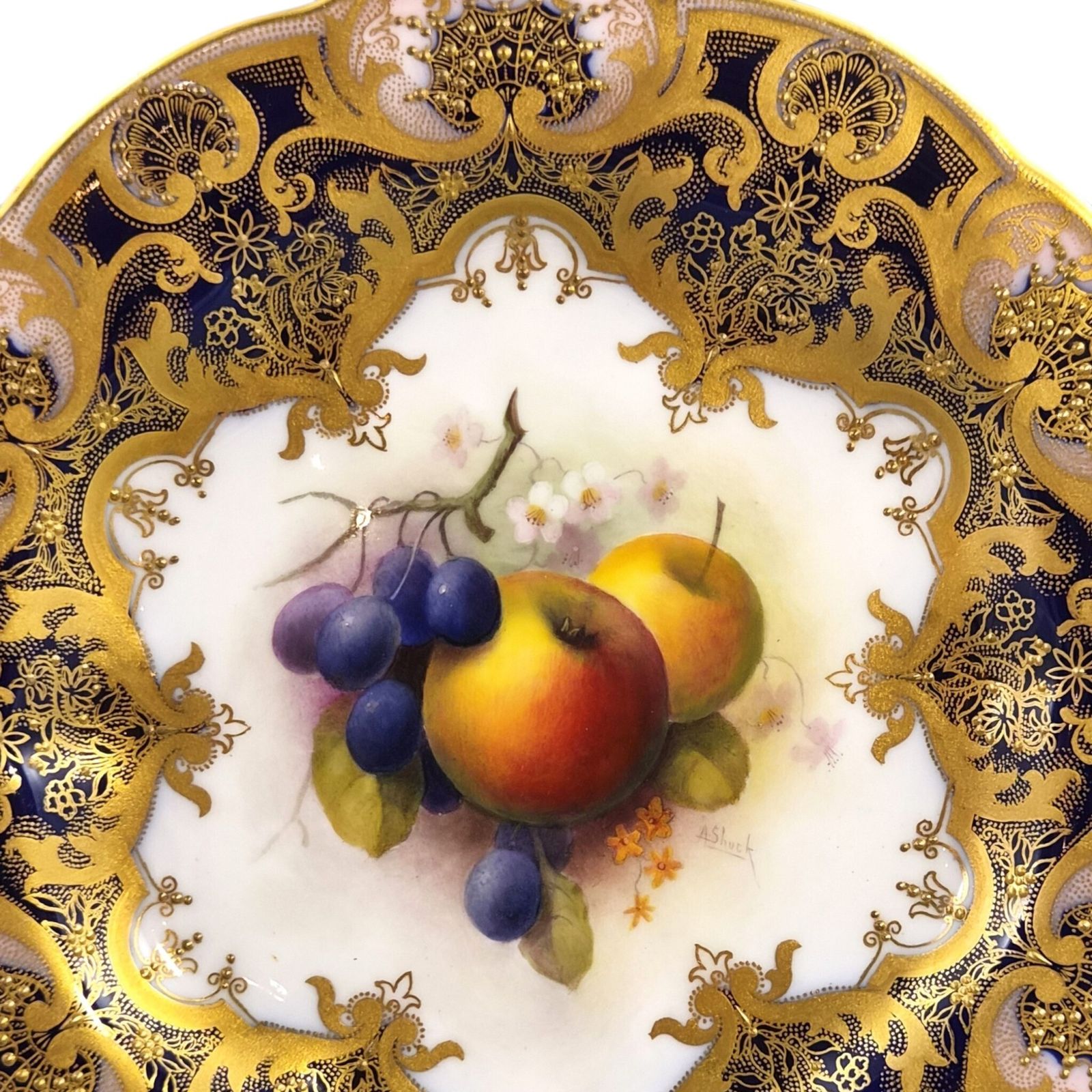Royal Worcester Albert Shuck Gesigneerd Handgeschilderd Fruitbord, 1918 photo Woonaccessoires