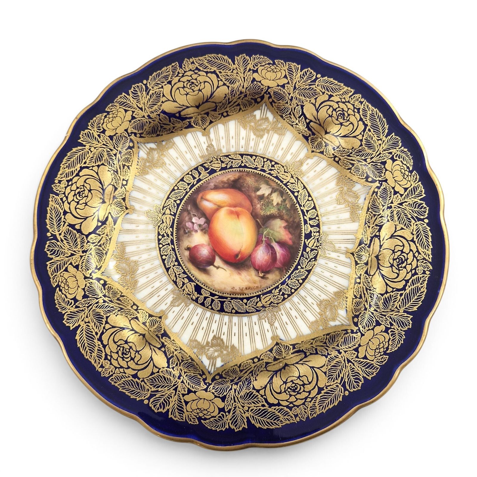 Royal Worcester Richard Sebright Gesigneerd Geschilderd Fruitbord, 1923 photo furniture