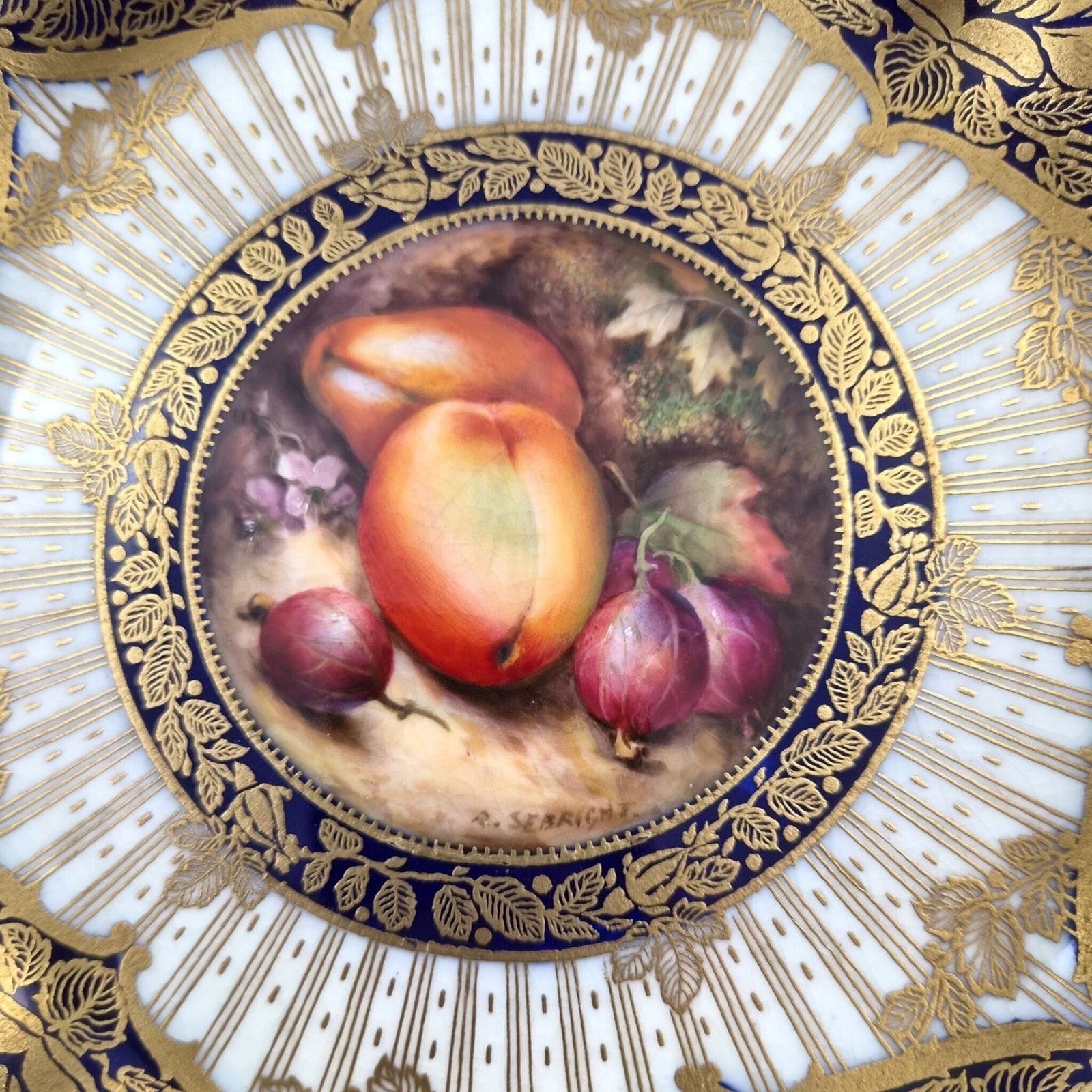 Royal Worcester Richard Sebright Gesigneerd Geschilderd Fruitbord, 1923 photo for sale