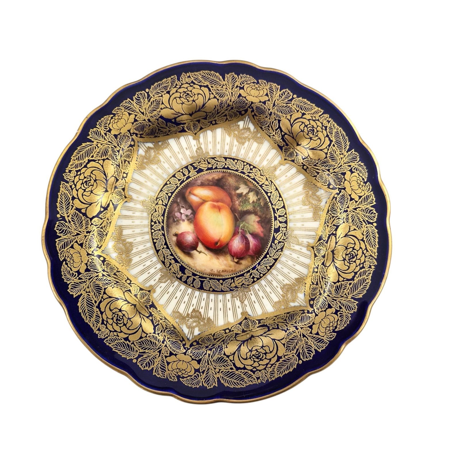 Woonaccessoires Royal Worcester Richard Sebright Gesigneerd Geschilderd Fruitbord, 1923 photo