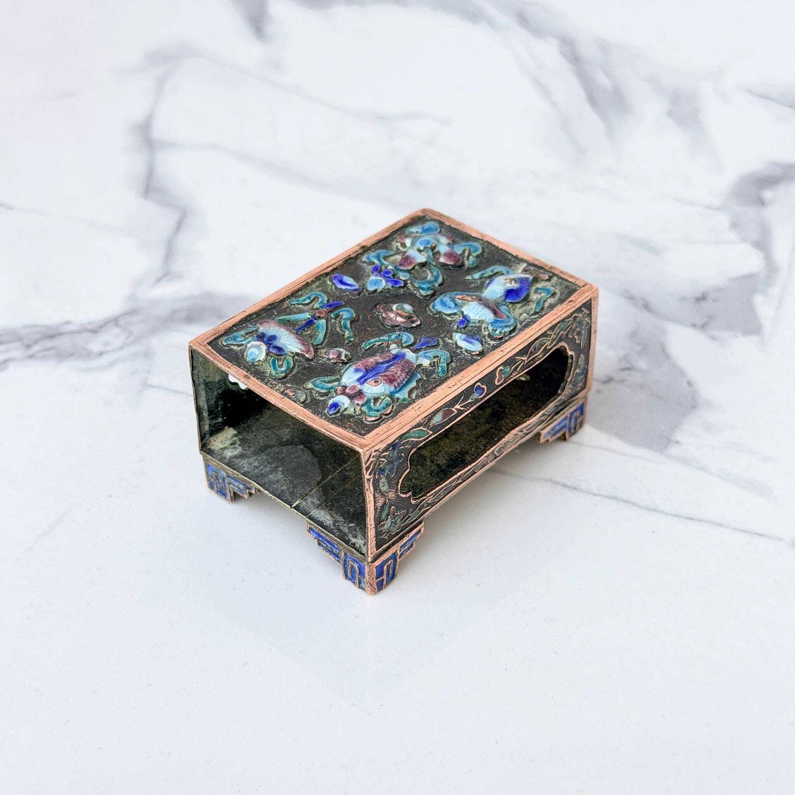 98.0 Antiek Chinees cloisonné luciferdoosje, emaille houder, begin 1900s photo
