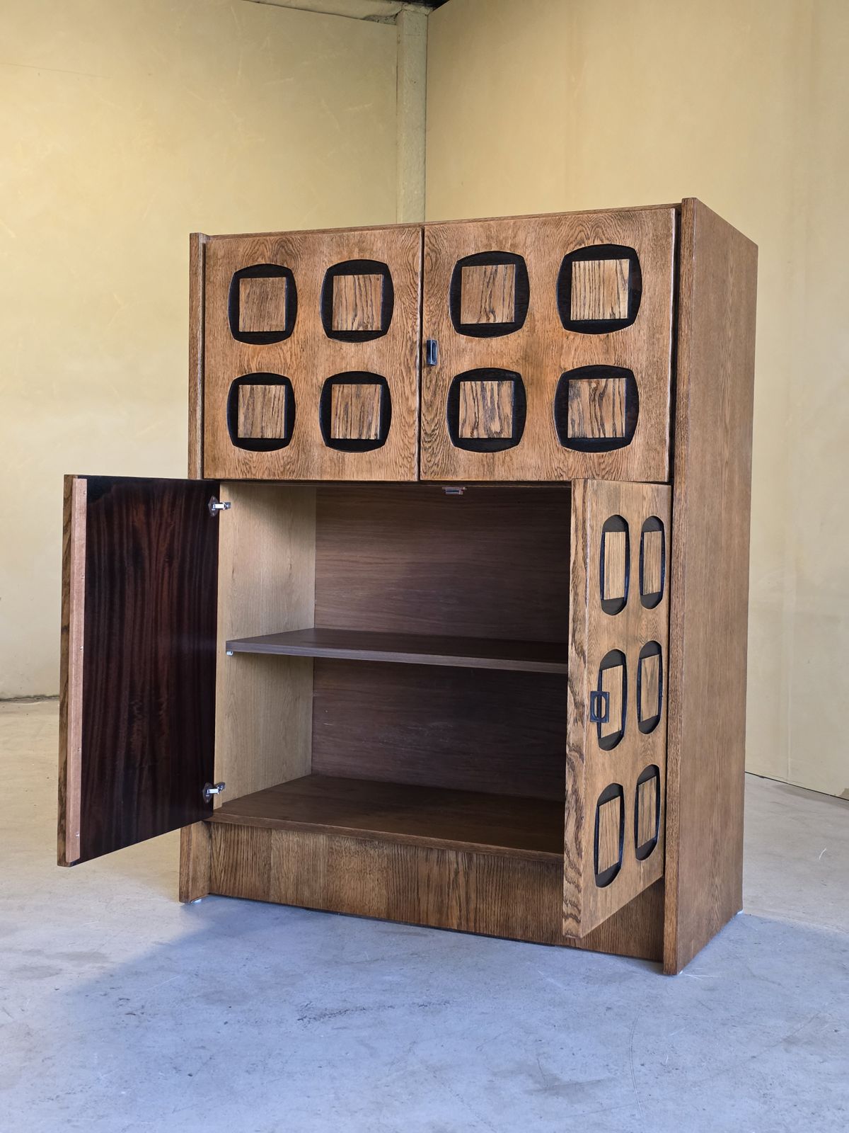 Brutalist Oak Cabinet With Patterned Doors, 1970s photo 2053.0