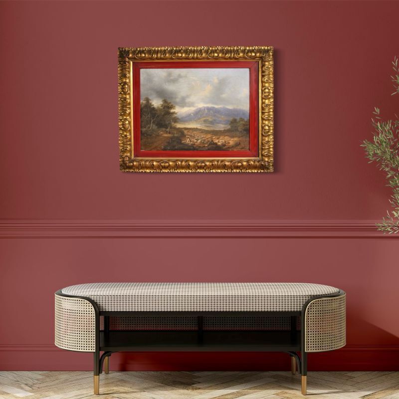 photo vinterior Paysage italien avec voyageurs, huile sur toile datée 1845