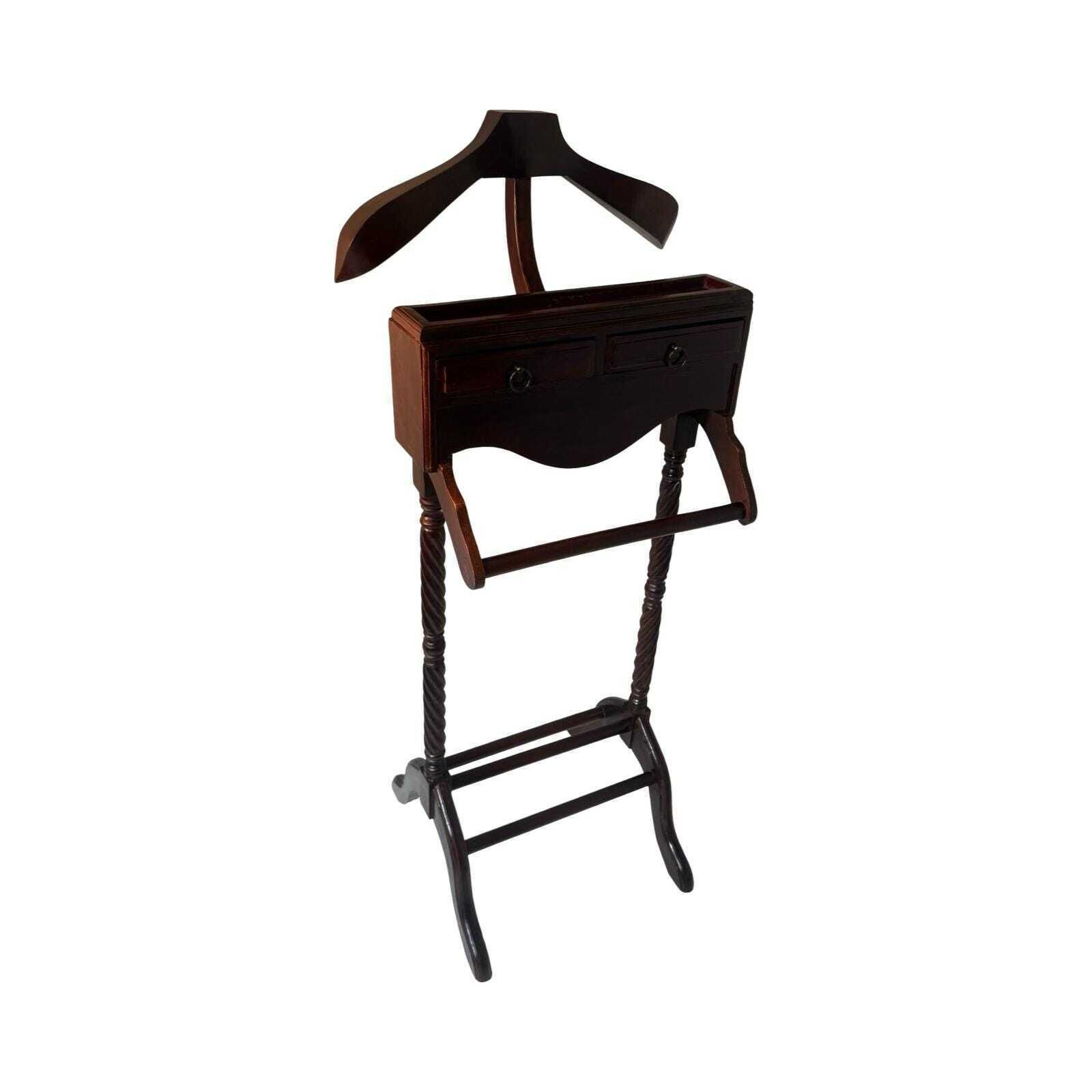 Dressboy / Valet Stand – Made In England – Twee lades en sierlijk gevormde houten frame.