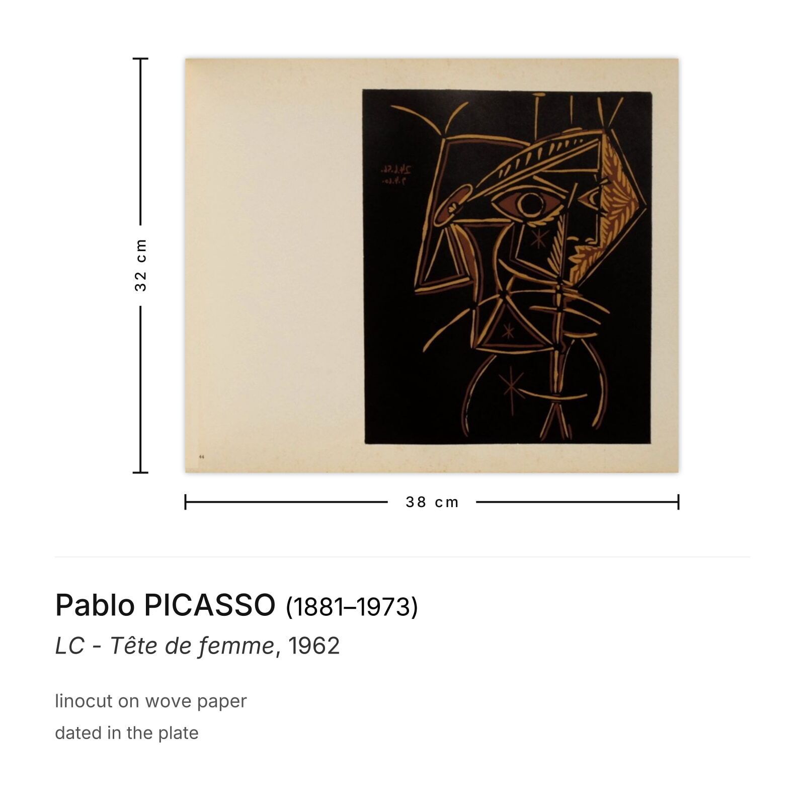 Pablo Picasso Linocut Lc   Tête De Femme 1962 photo furniture