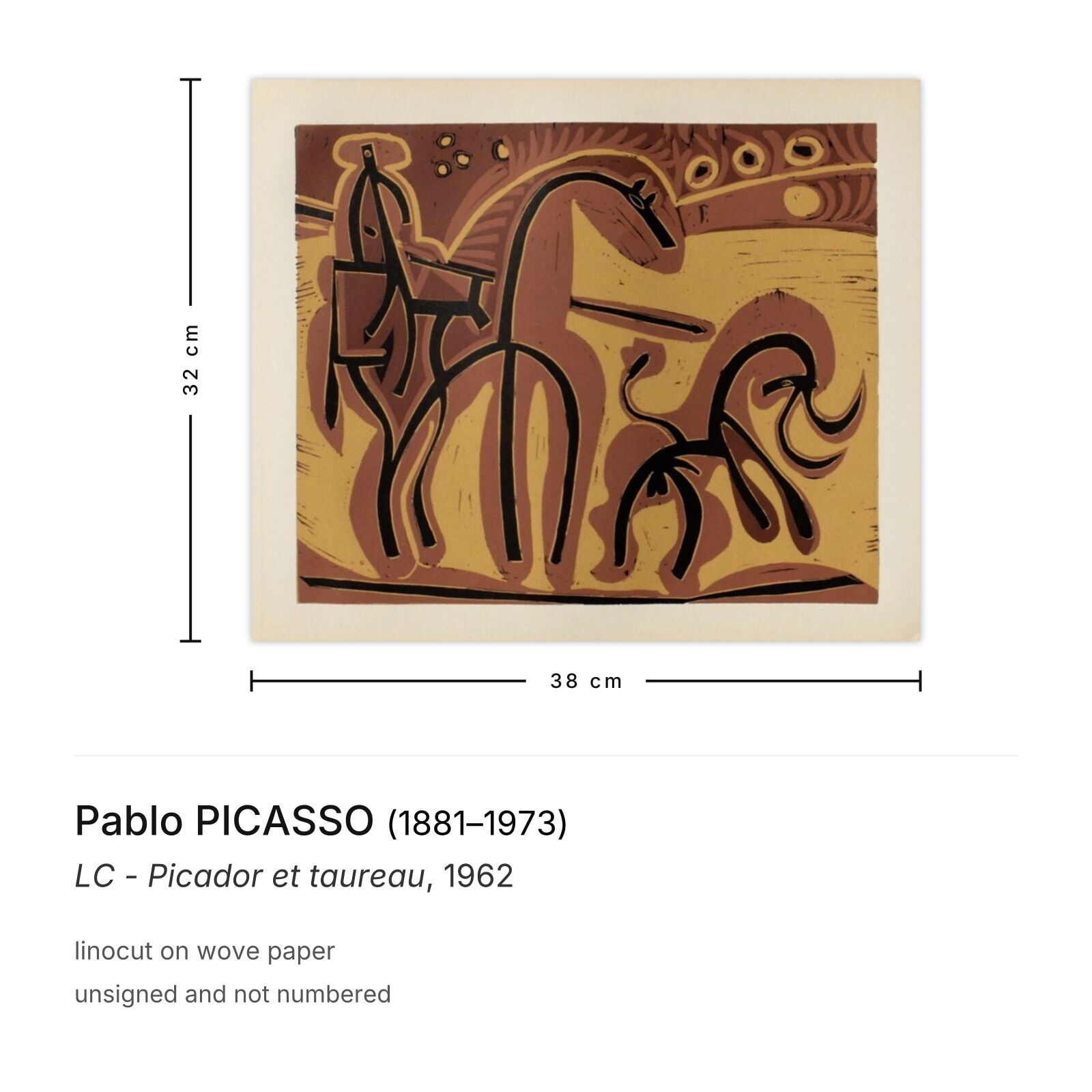 Pablo Picasso Linocut Lc Picador Et Taureau 1962 photo furniture