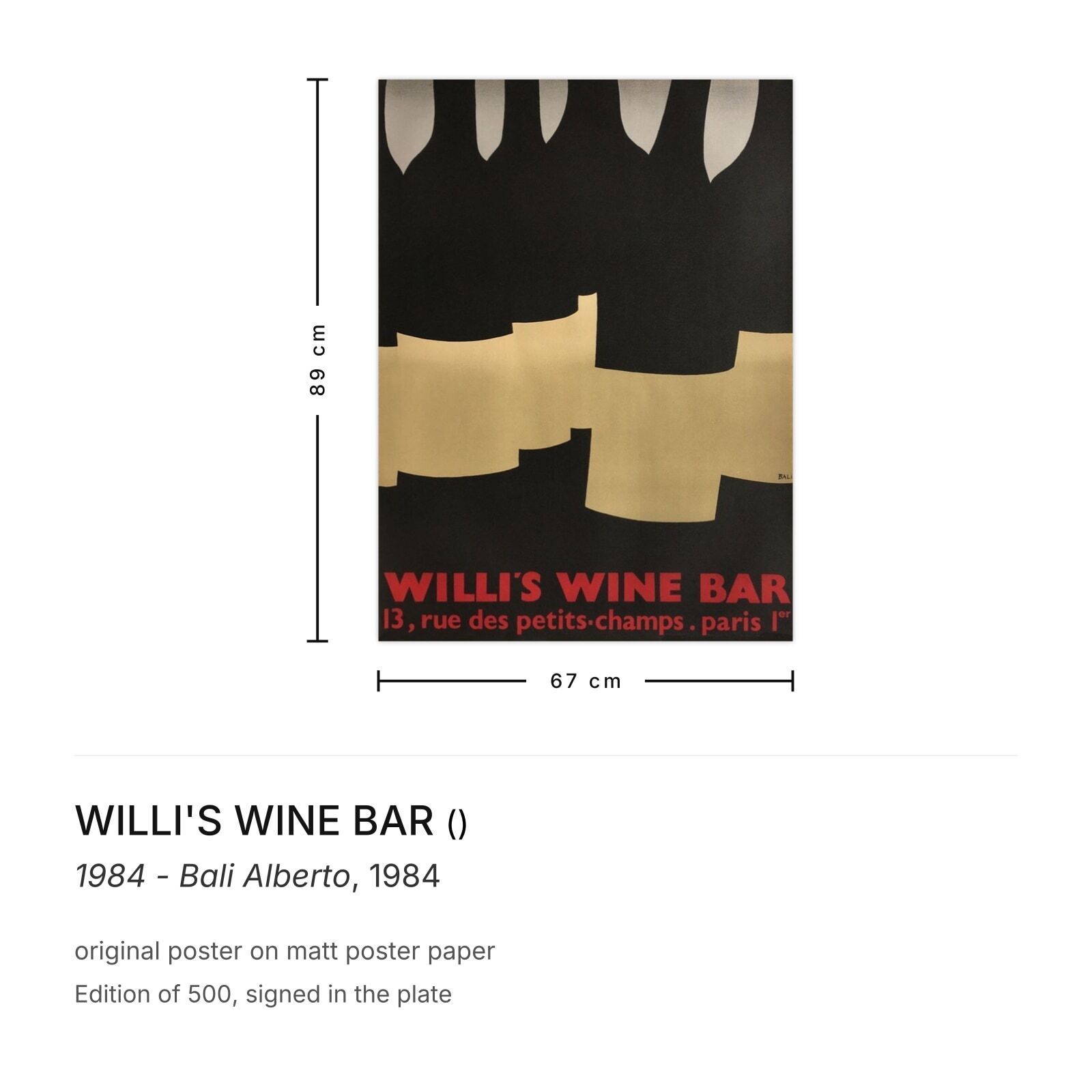 Willi's Wine Bar Poster 1984 Bali Alberto photo furniture