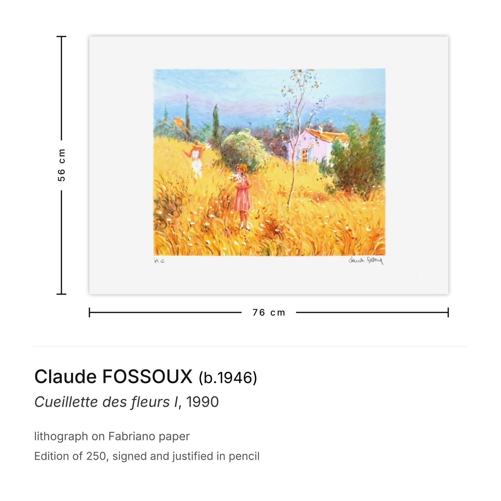 Claude Fossoux Gesigneerde Lithografie Cueillette Des Fleurs I 1990 photo furniture