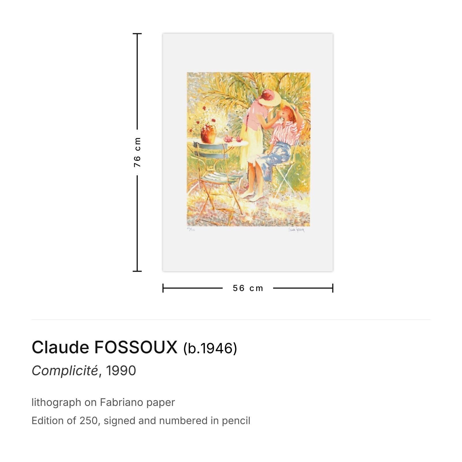 Claude Fossoux Gesigneerde Lithografie Complicité 1990 photo furniture