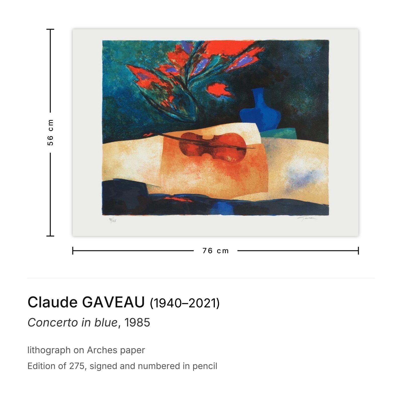 Claude Gaveau Gesigneerde Lithografie Concerto In Blue 1985 photo furniture