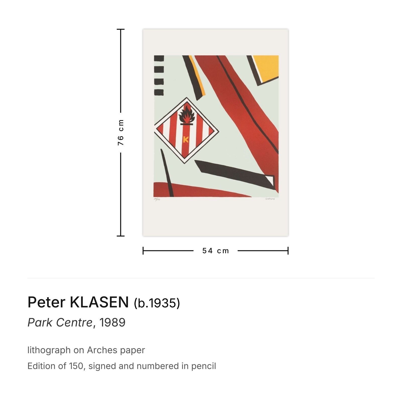 Peter Klasen Gesigneerde Lithografie Park Centre 1989 photo furniture
