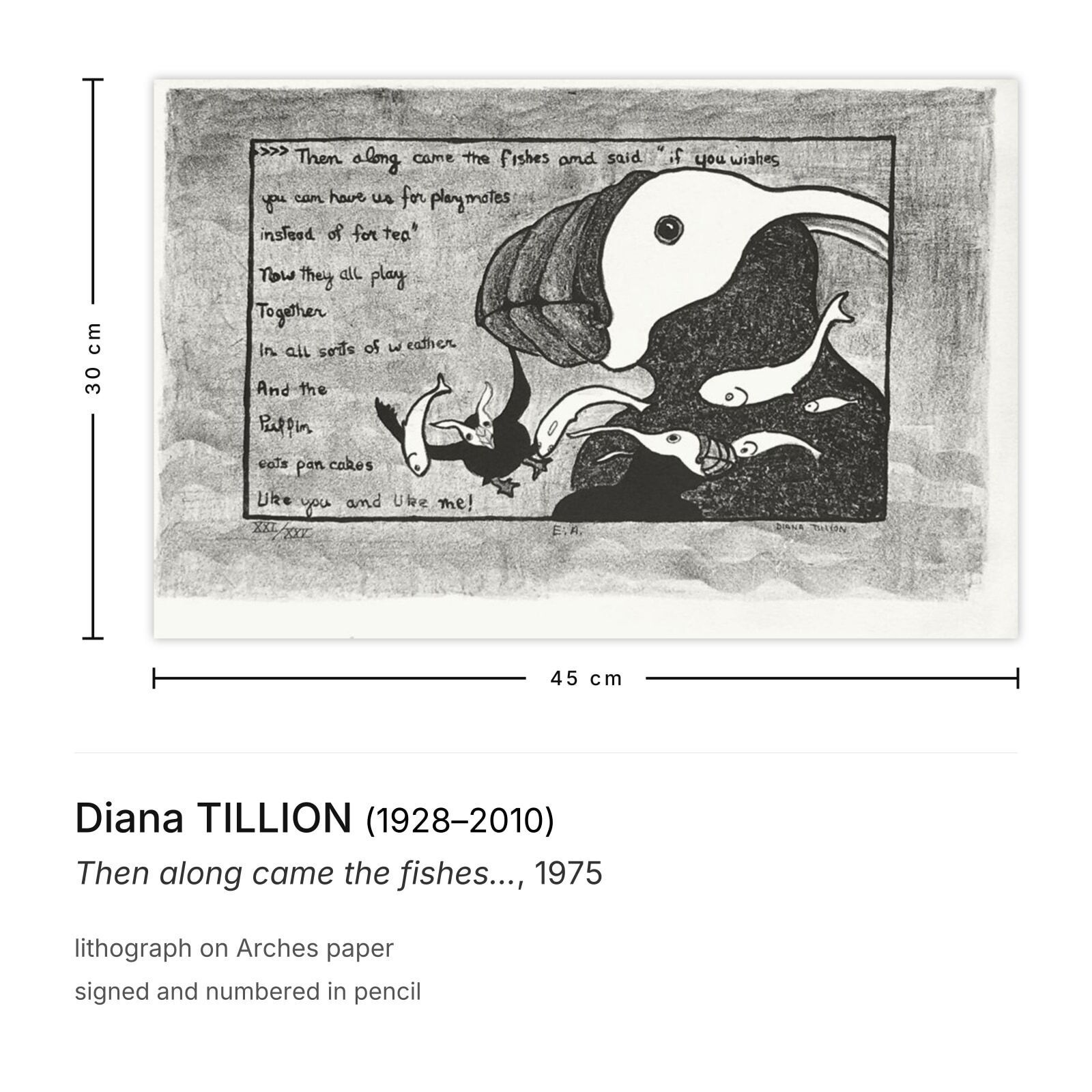 Diana Tillion Gesigneerde Lithografie Then Along Came The Fishes... 1975 photo furniture
