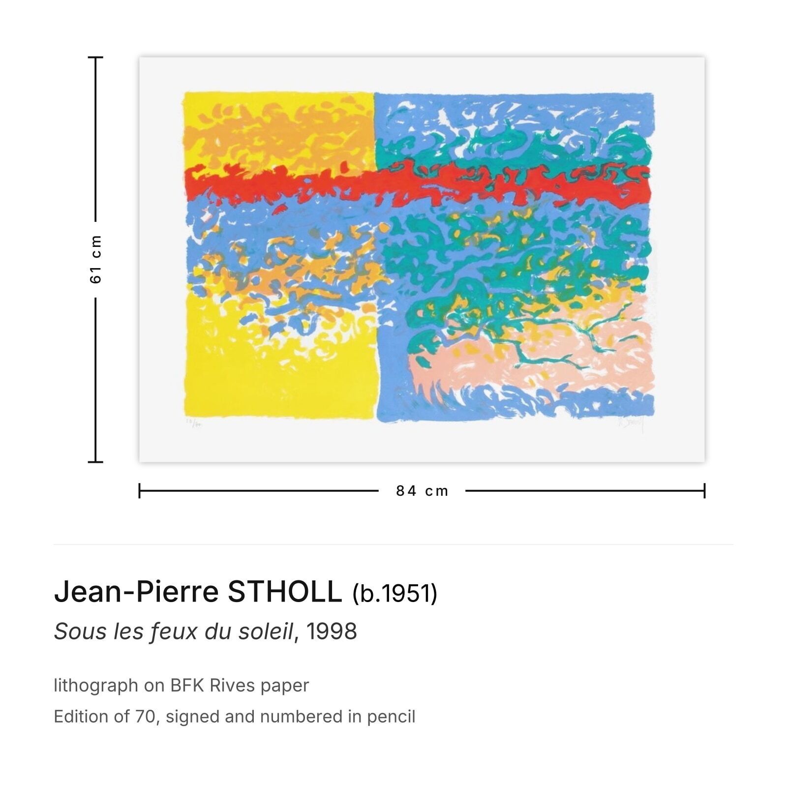 Jean Pierre Stholl gesigneerde lithografie Sous Les Feux Du Soleil 1998 photo furniture