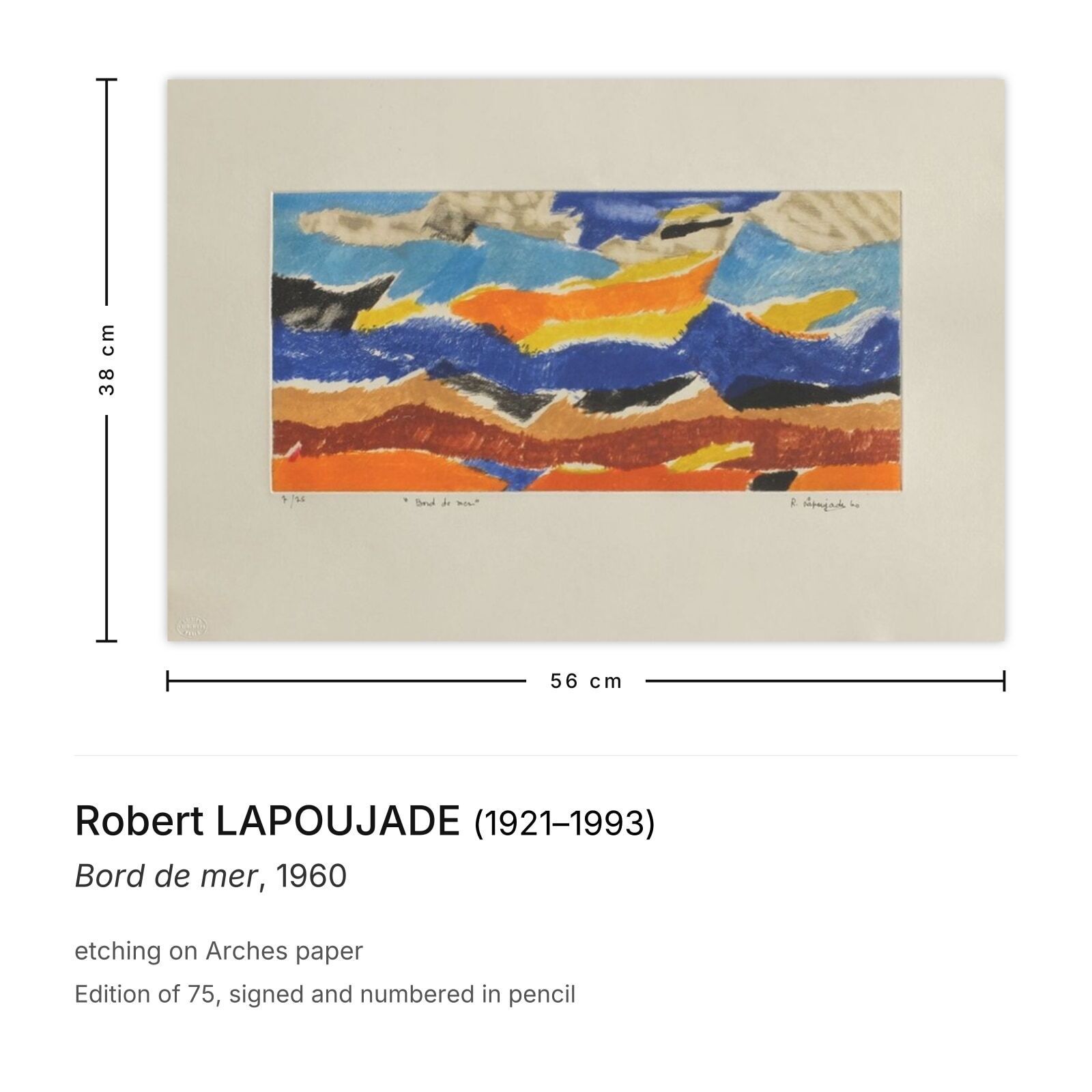 Robert Lapoujade Signed Etching Bord De Mer 1960 photo furniture