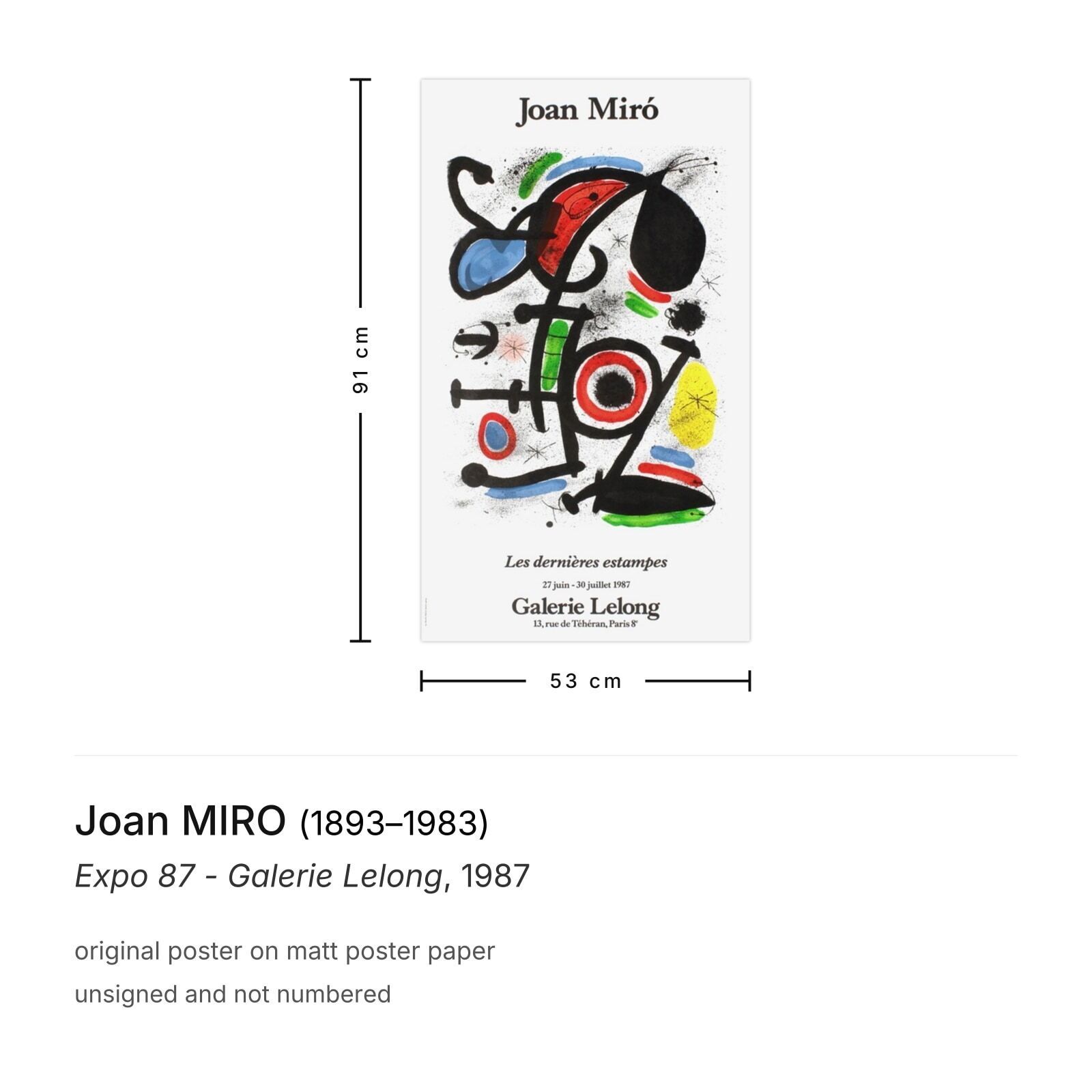 Joan Miro Poster Expo 87   Galerie Lelong photo furniture