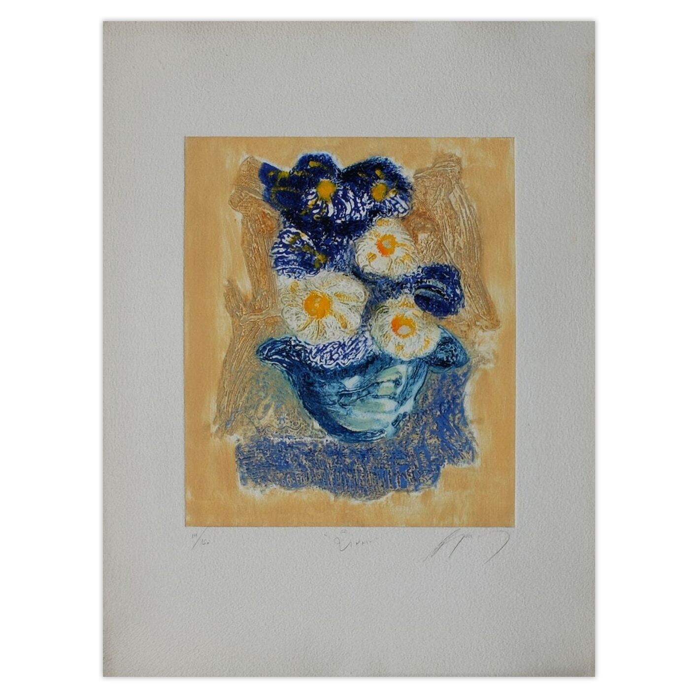 Jean Marie Guiny Gesigneerde Carborundum Ets Fleurs : Zinnia 1985