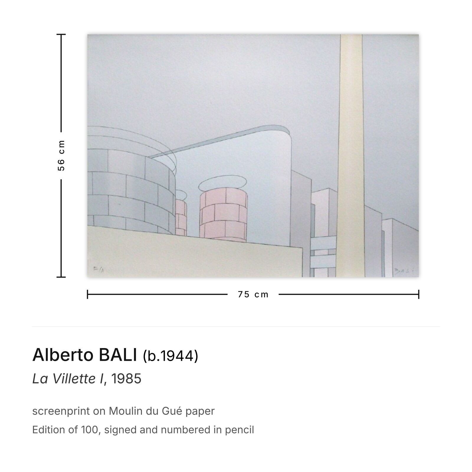 Alberto Bali Gesigneerde Zeefdruk La Villette I 1985 photo furniture
